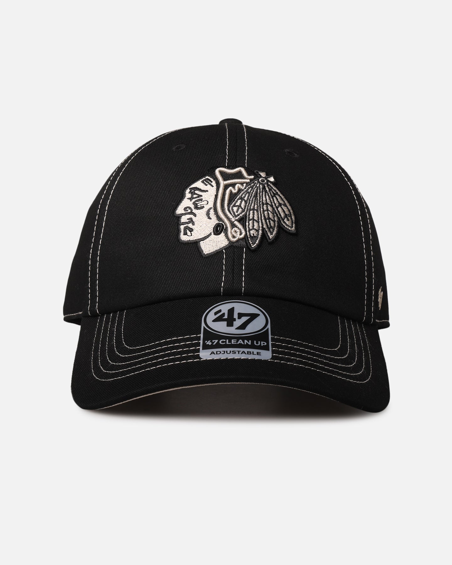 47 Brand Chicago Blackhawks 'Contrast Stitch' 47 Clean Up Strapback Black/Bone、mySite、zt4zffjzw