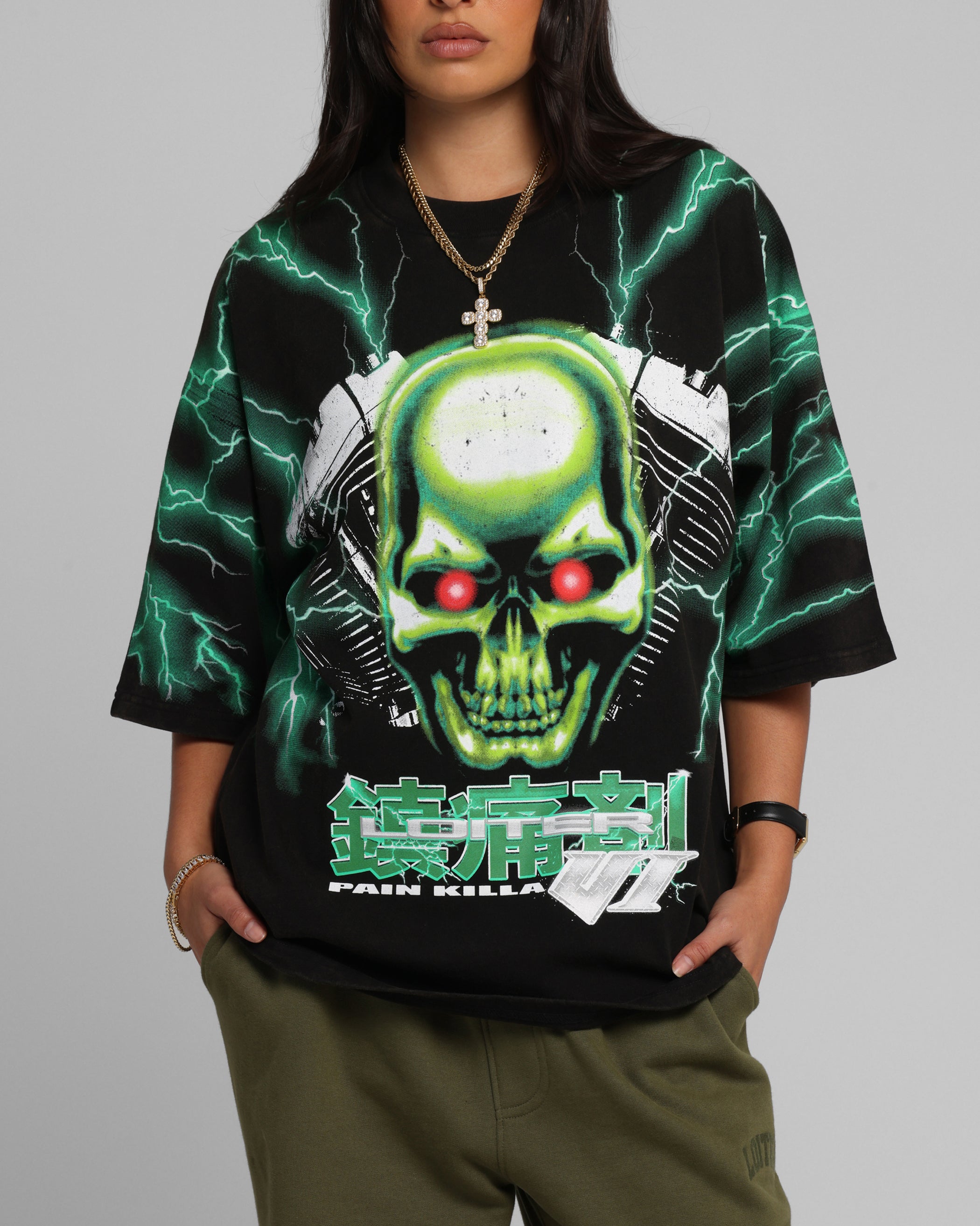 Loiter Greaser Vintage T-Shirt Black/Green、mySite、zt4zffjzw