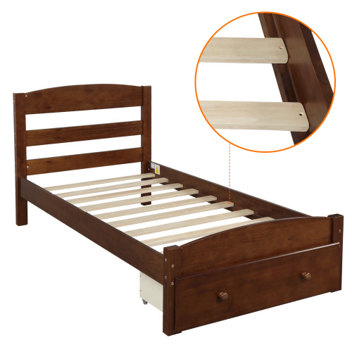 Platform Twin Bed Frame with Storage Drawer and Wood Slat Support No Box Spring Needed, Espresso、、casual