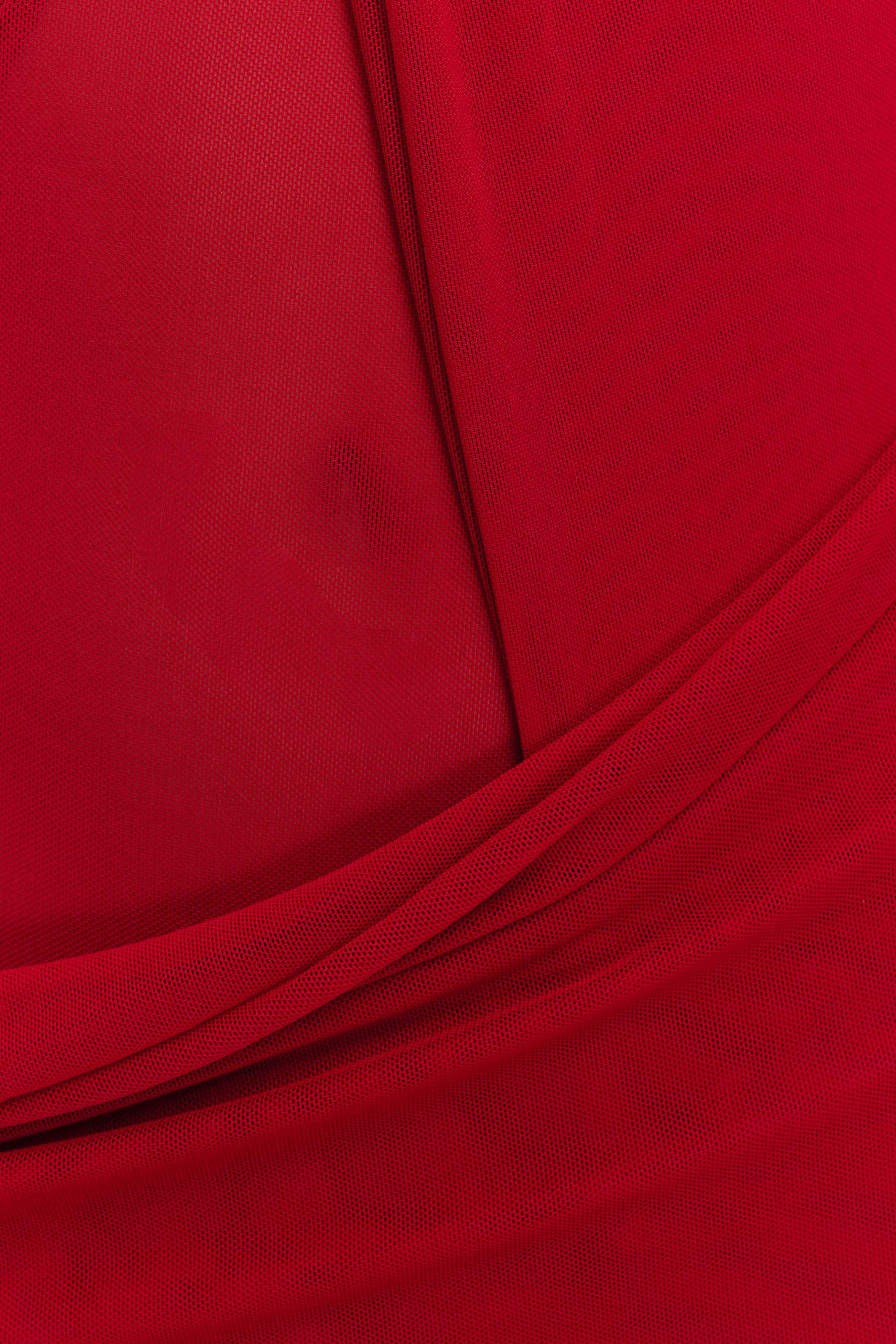 Edwina Knotted Mesh Maxi Dress - Red、mySite、solidvoid