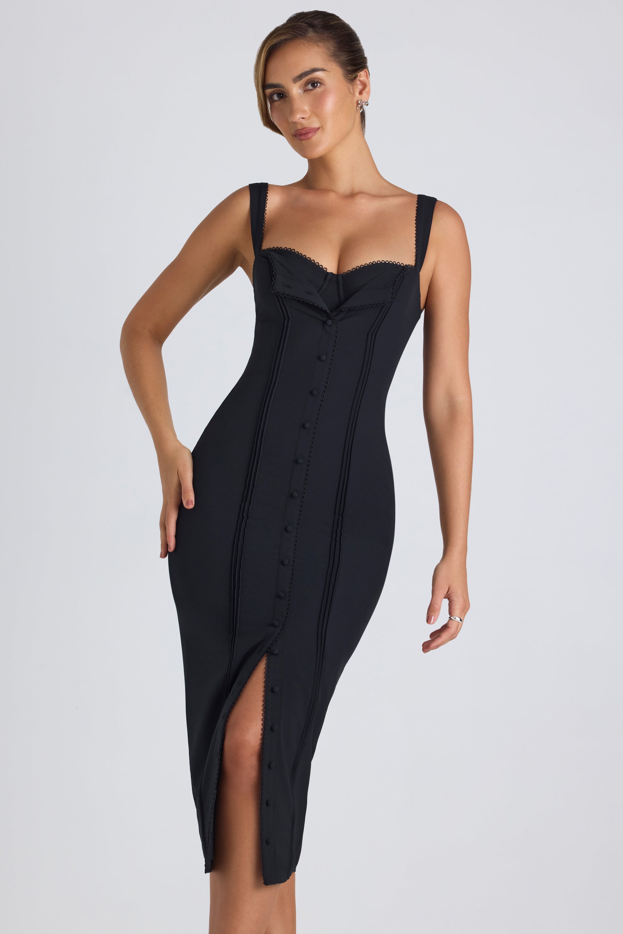  Button-Detail Midaxi Dress in Black、mySite、sugarbowlscore