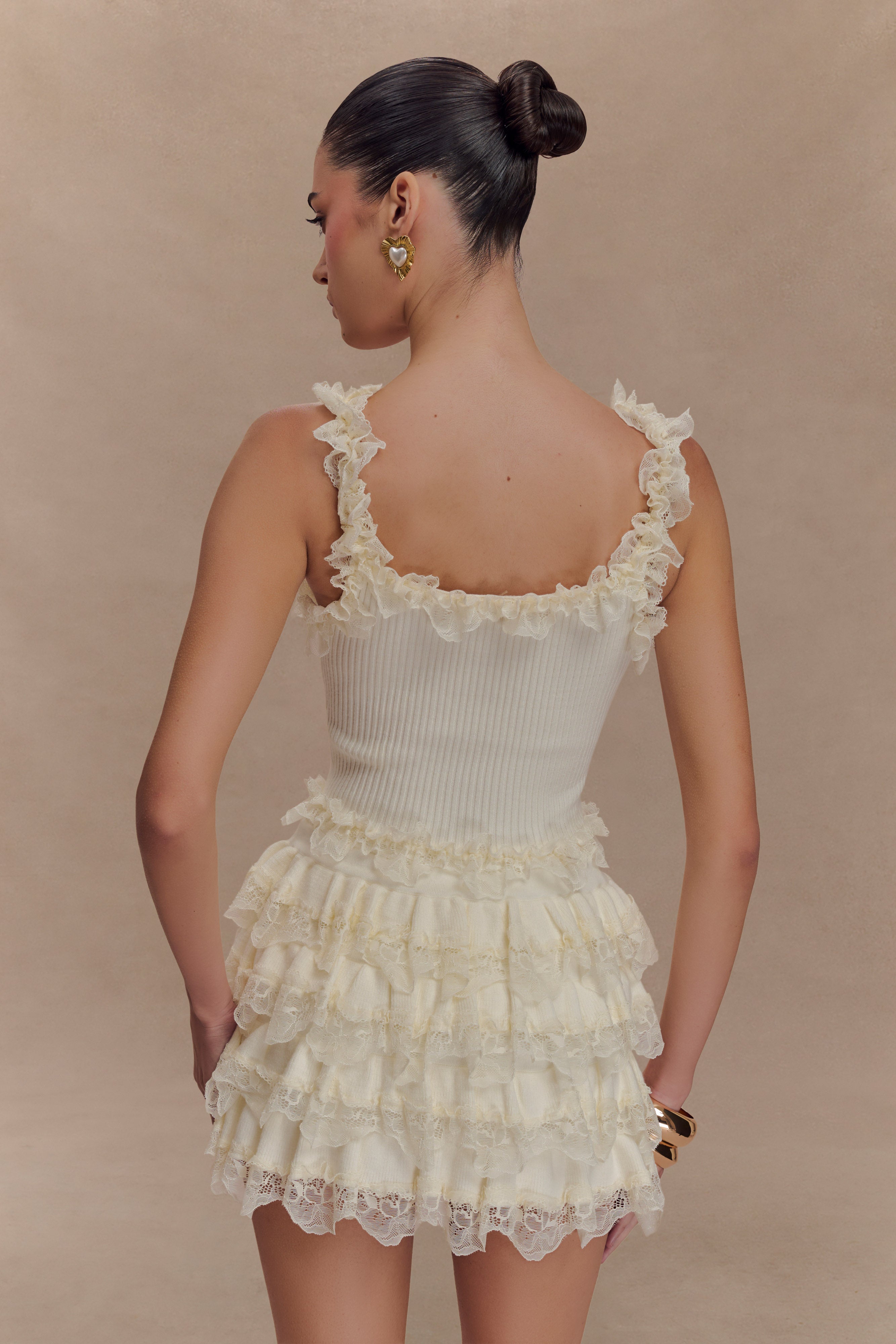 Shay Lace Ruffle Knit Top - Cream、mySite、solidvoid