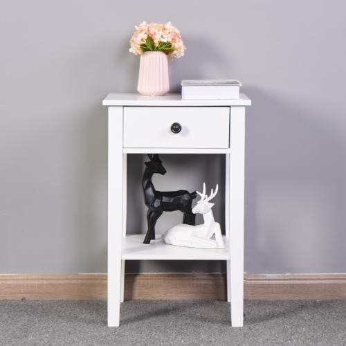 White Bathroom Floor-standing Storage Table with a Drawer、、casual