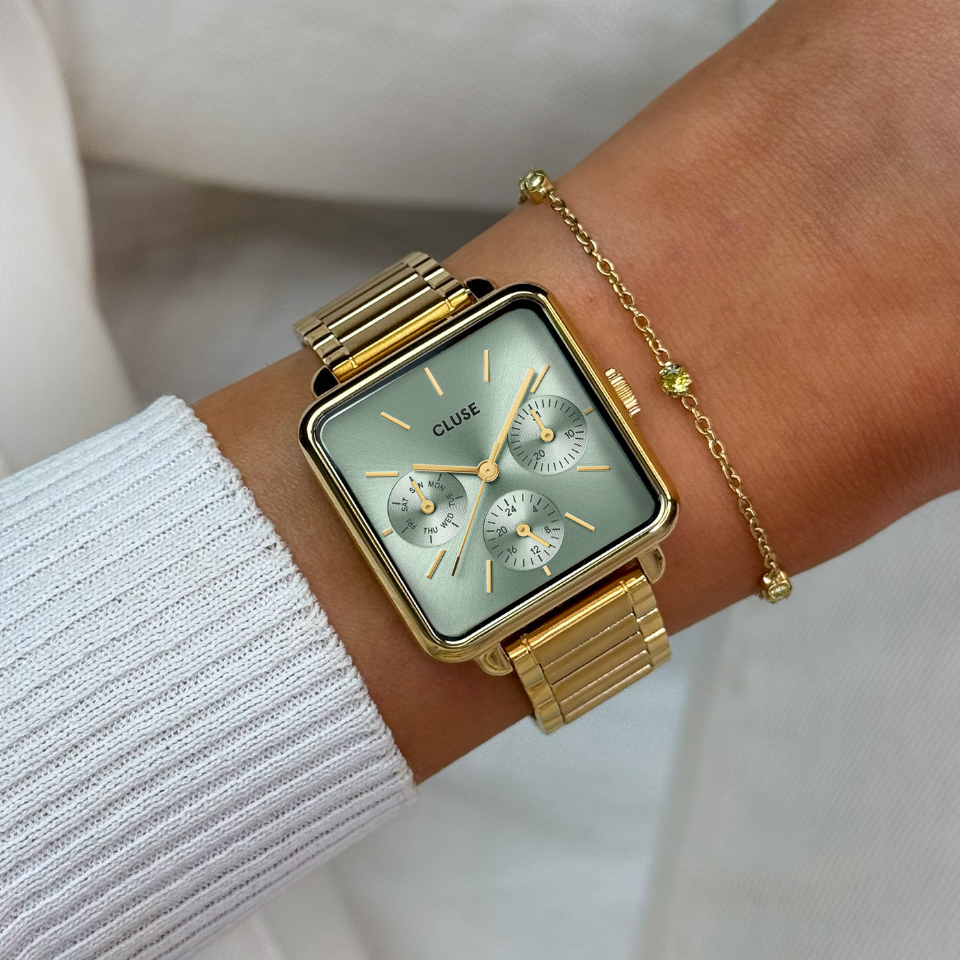 La Tétragone Multifunction Watch Steel, Sage Green, Gold Colour、mySite、botmansion