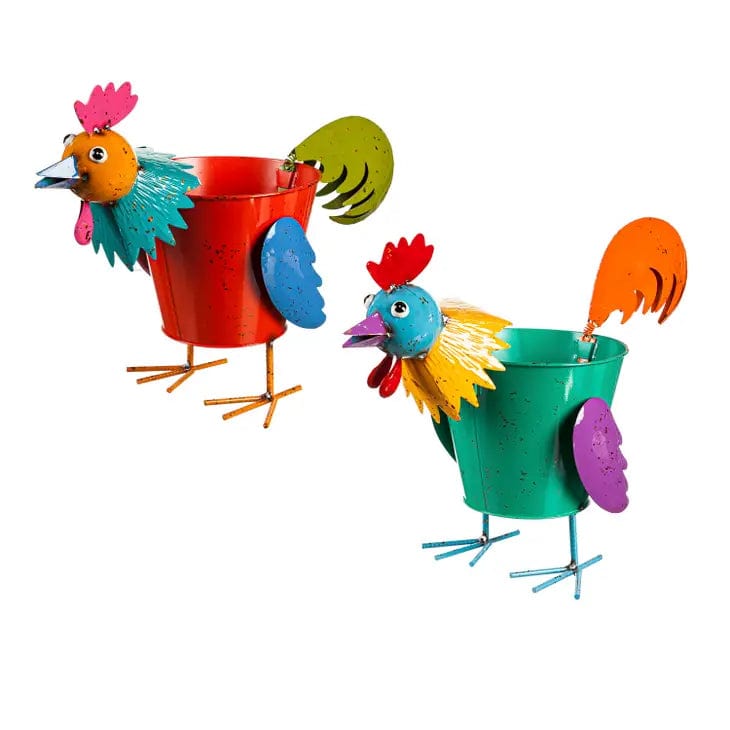 Colorful Metal Pig or Rooster Planter 2 Asst、mySite、g9winljtr