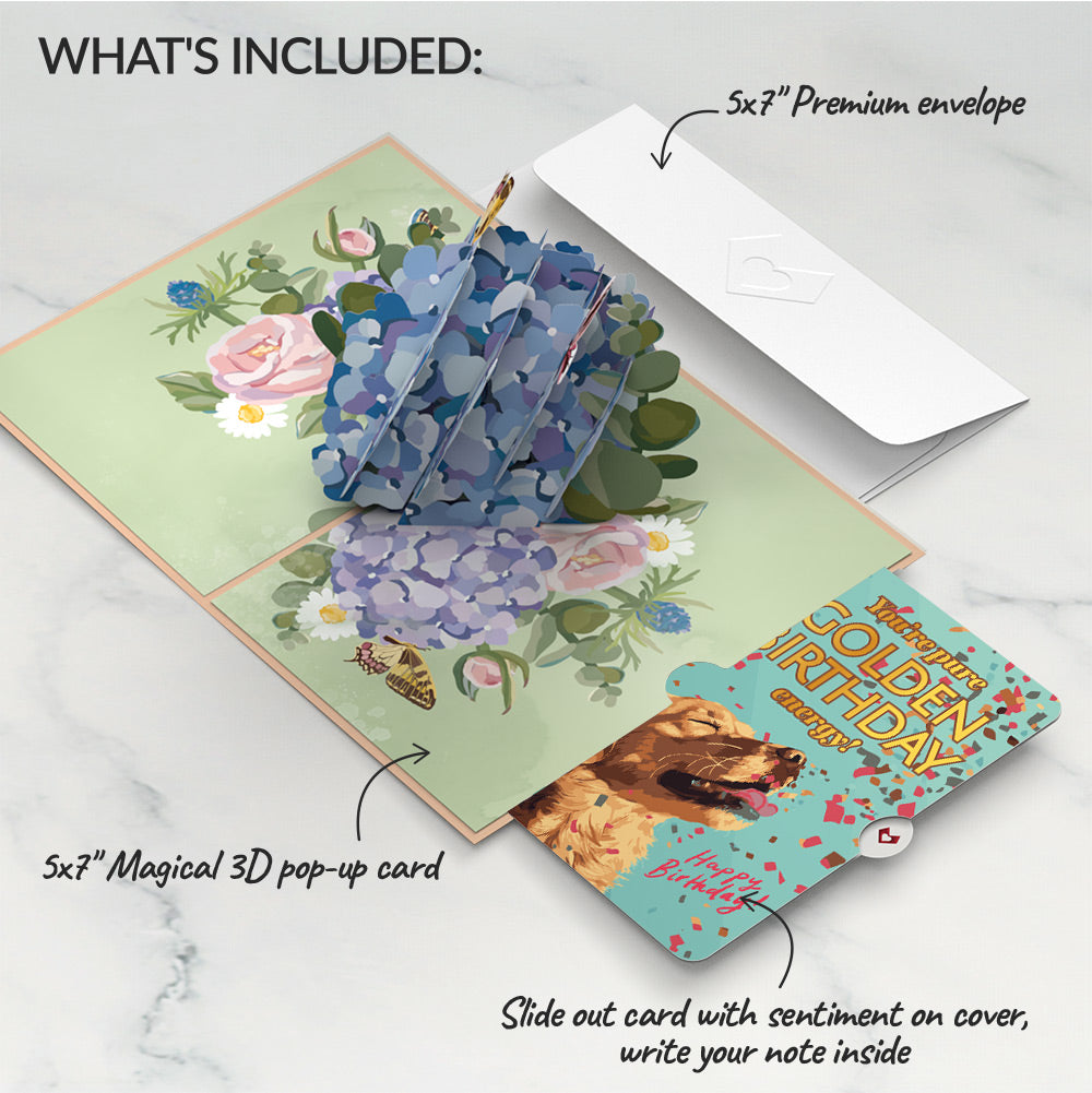 Hydrangea Butterflies Birthday Pop-Up Card and Golden Energy Sentiment Set、mySite、solidvoid