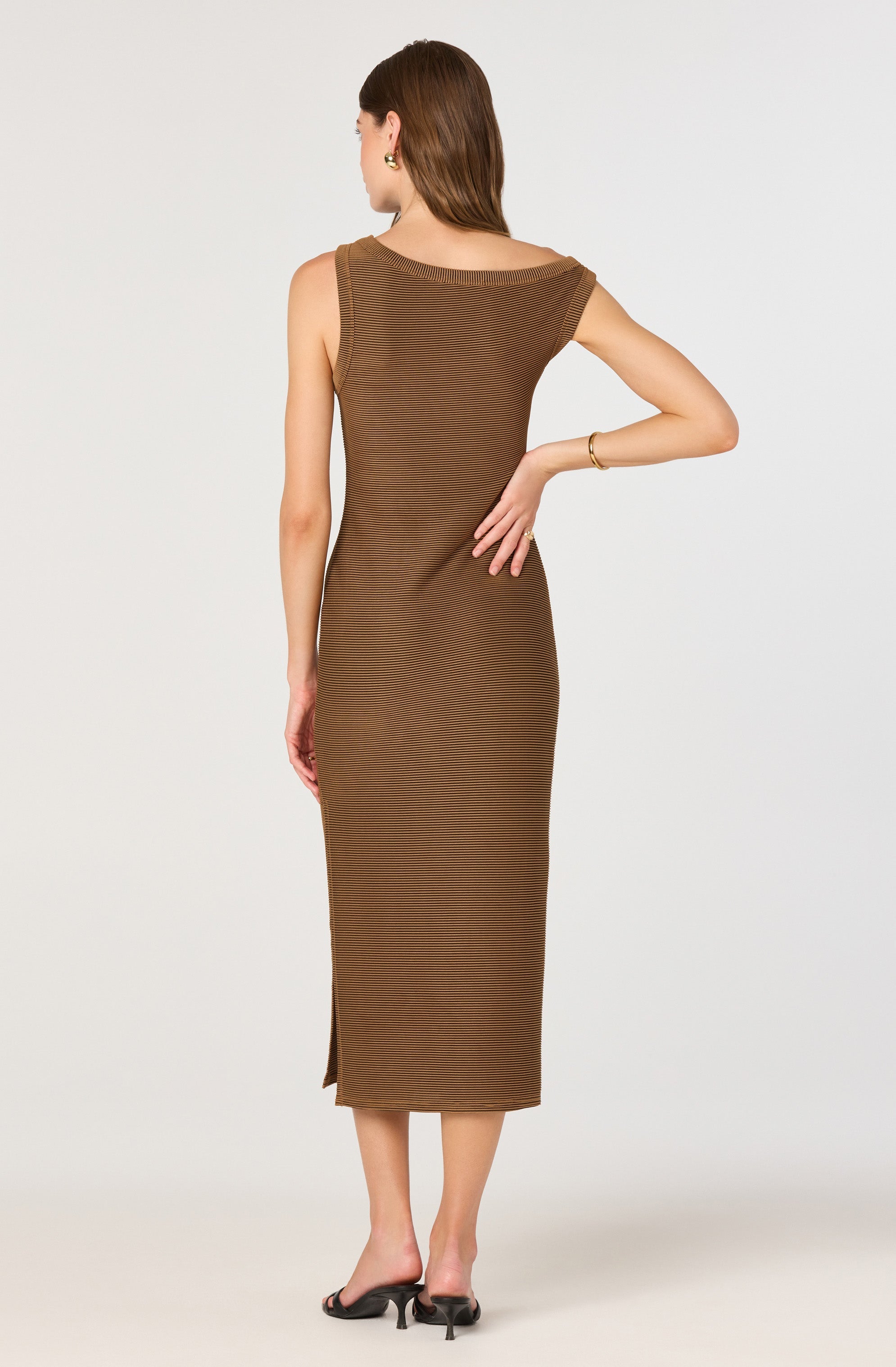 Off Shoulder Ribbed Knit Dress、mySite、solidvoid