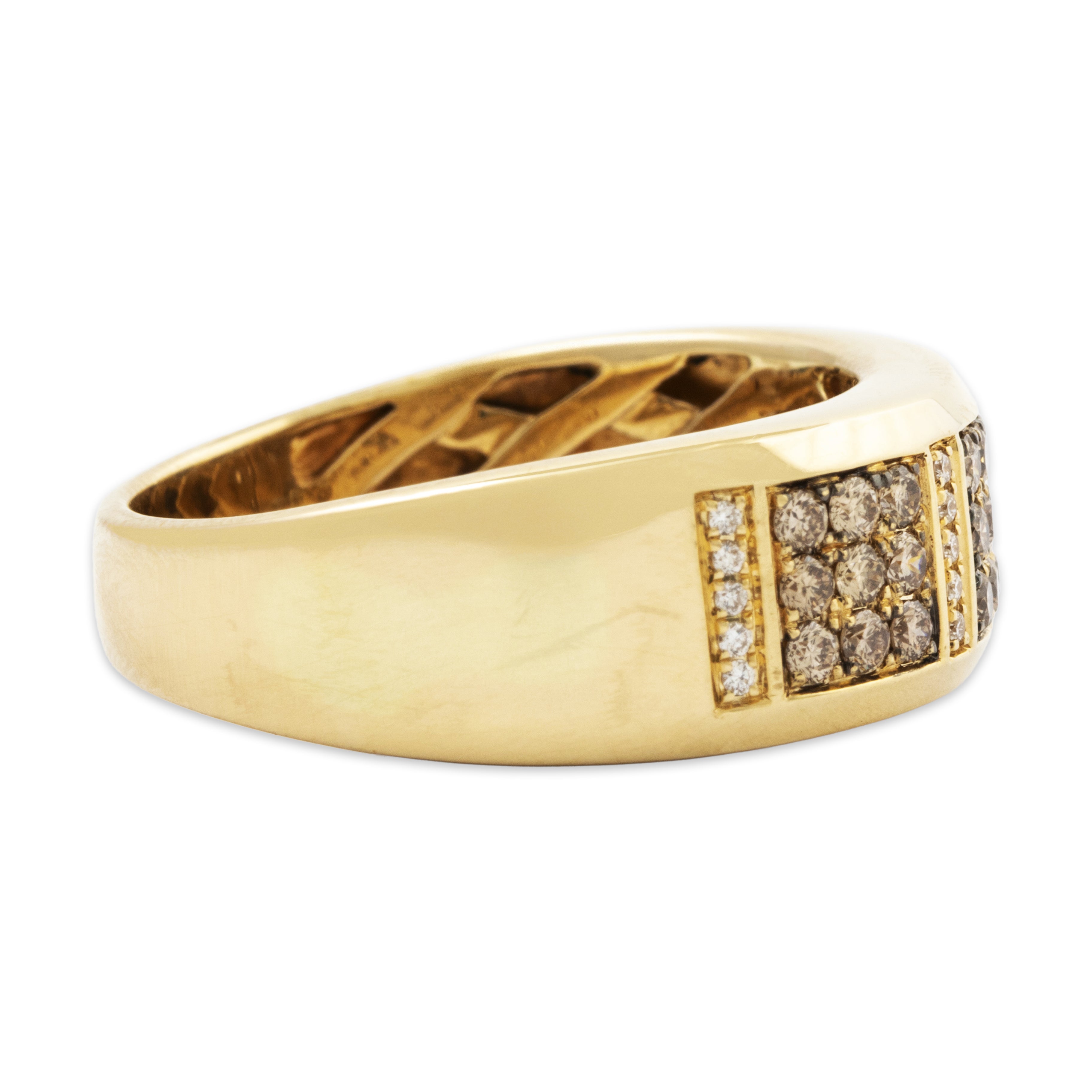 Vintage Wide 14k Yellow Gold Champagne & White Diamond Geometric Band Ring、mySite、hinf8tx79