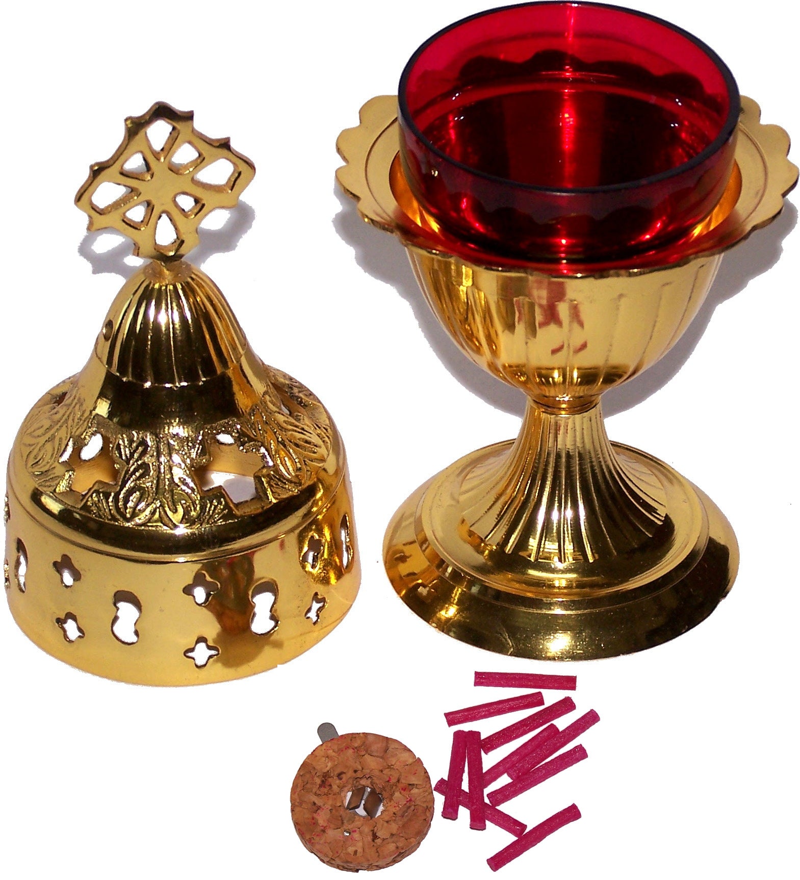 Holy Land Market Brass Oil Lamp - Church Supplies and Accessories - with Oil Glass Cup and Wicks and Floaters、mySite、topwebapps