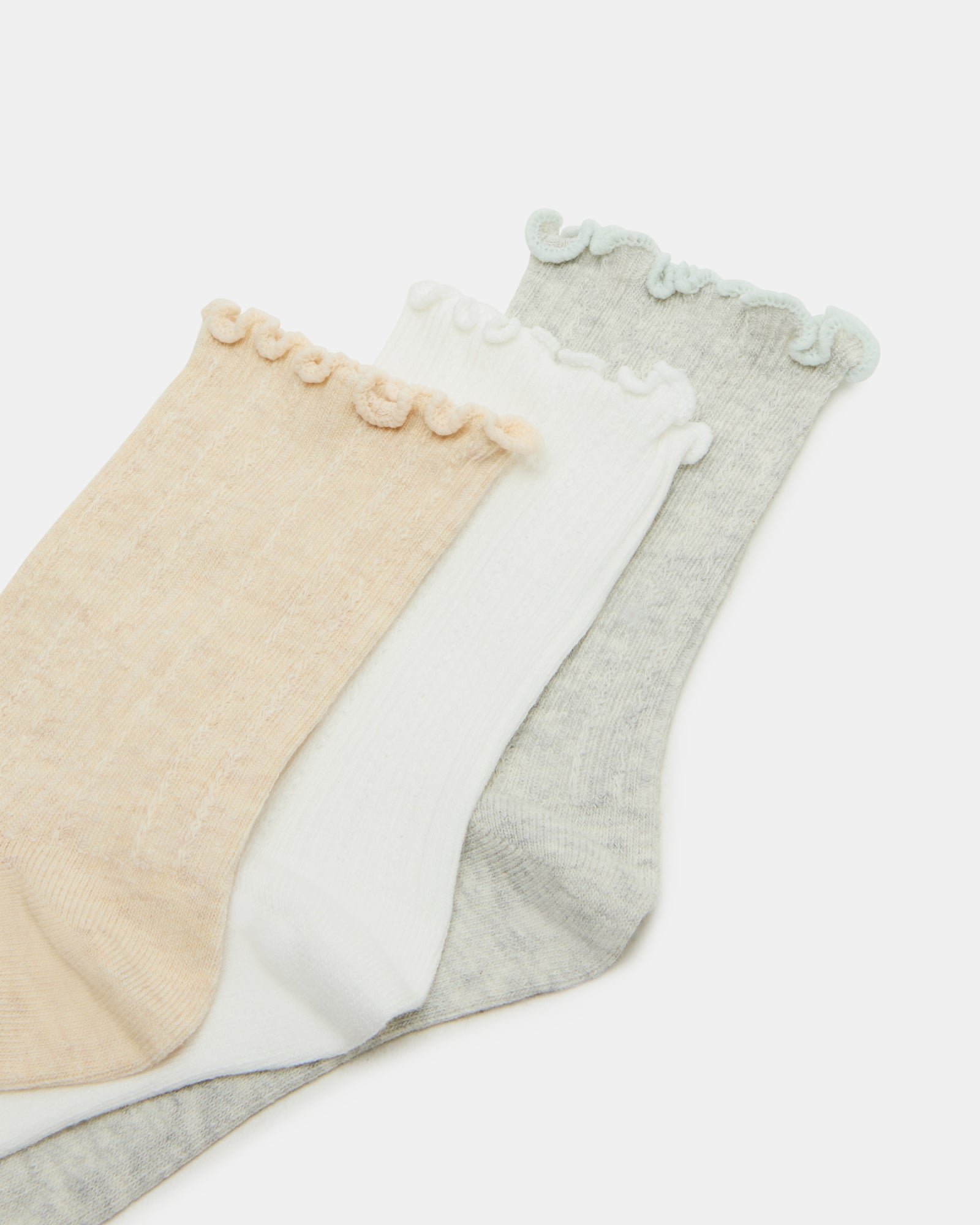 3 PACK LETTUCE EDGE RIBBED SOCKS TAUPE、mySite、gtrtttuynbv