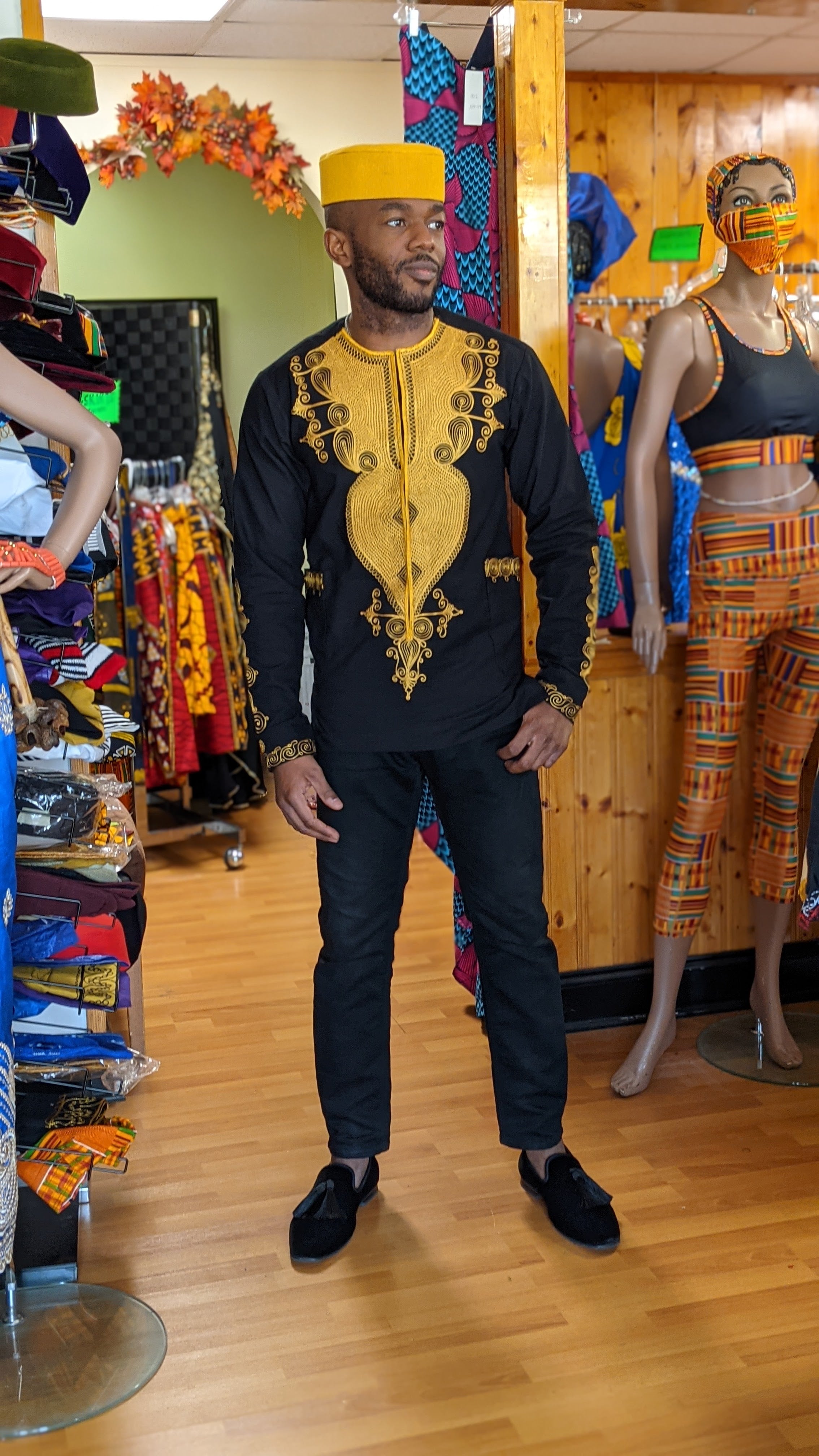 Lavelle Black and Gold Embroidered African Dashiki Shirt-DPLCM2、mySite、solidvoid