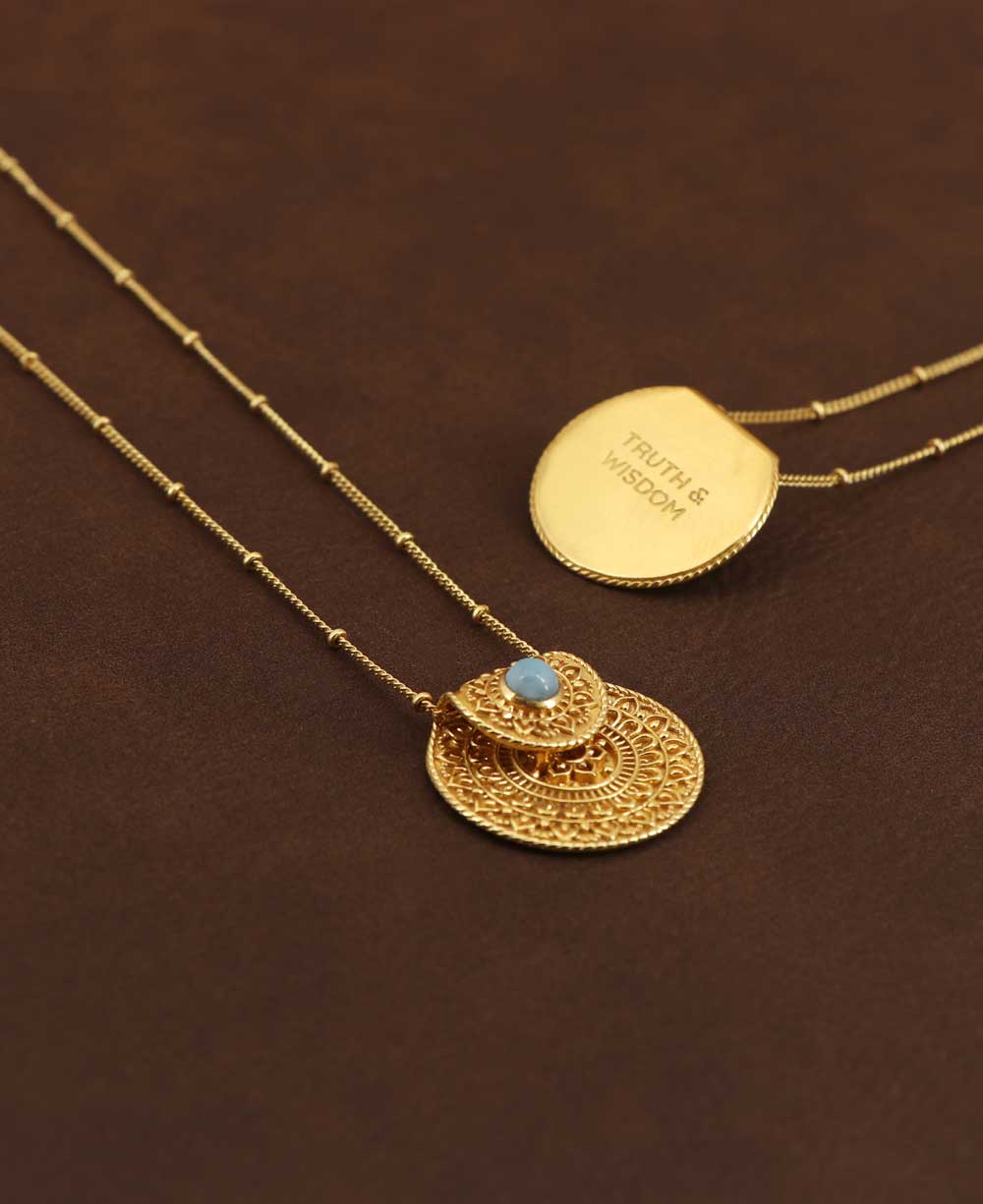Inspirational Gold Plated Mandala Necklace with Larimar Stone、mySite、topwebapps