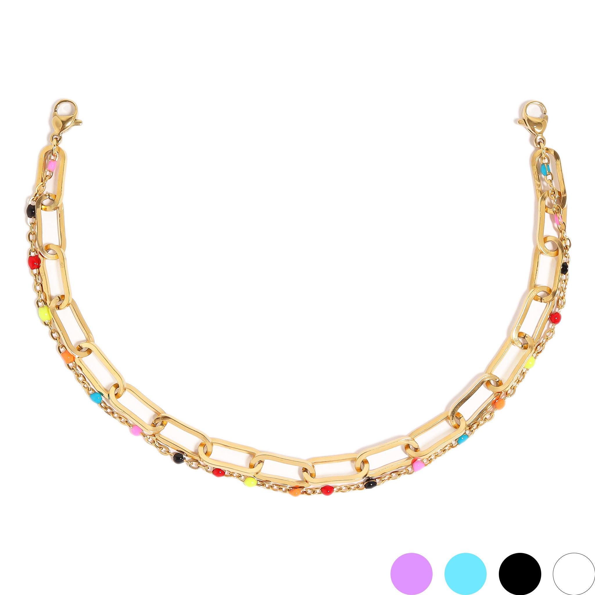 18K Gold PVD Stainless Steel Paperclip & Satellite Layered Trucker Hat Chain / CHN0032、mySite、dreamappss