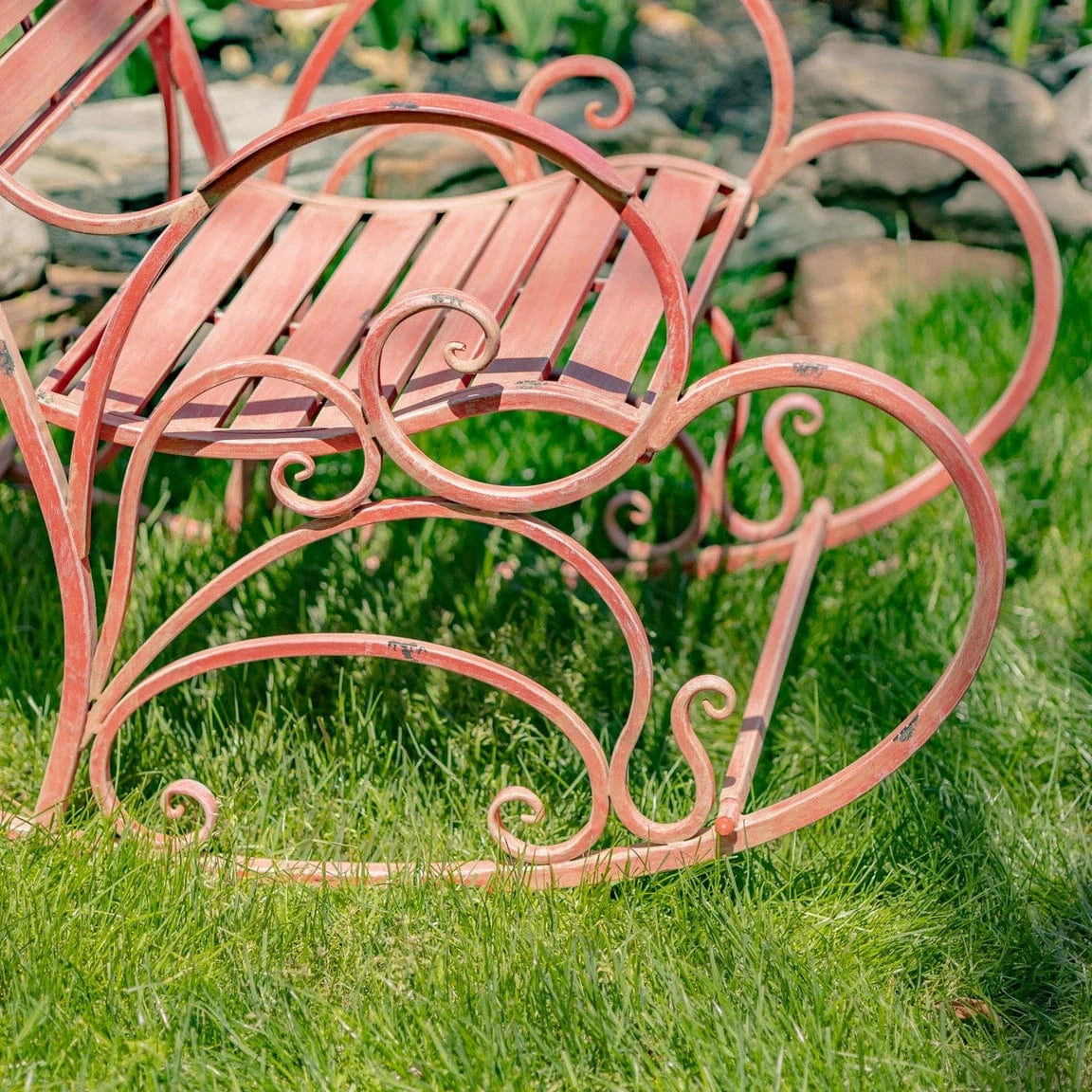 Iron Rocking Chair Outdoor Use Romantic Heart Design Flamingo Pink, White or Green、mySite、g9winljtr