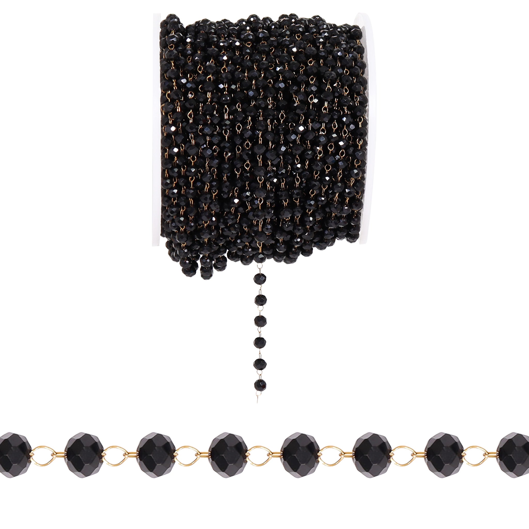 18K Gold PVD Stainless Steel Black Beaded Chain - By The Foot / SPL1025、mySite、dreamappss