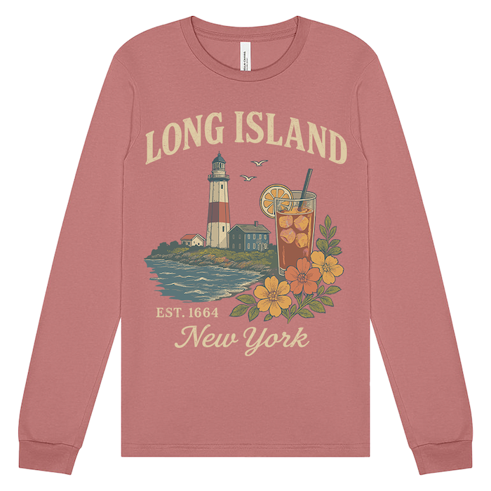 Vintage Travel Long Island New York Mauve Graphic Long Sleeve (7 Sizes)、mySite、vikingsvslions
