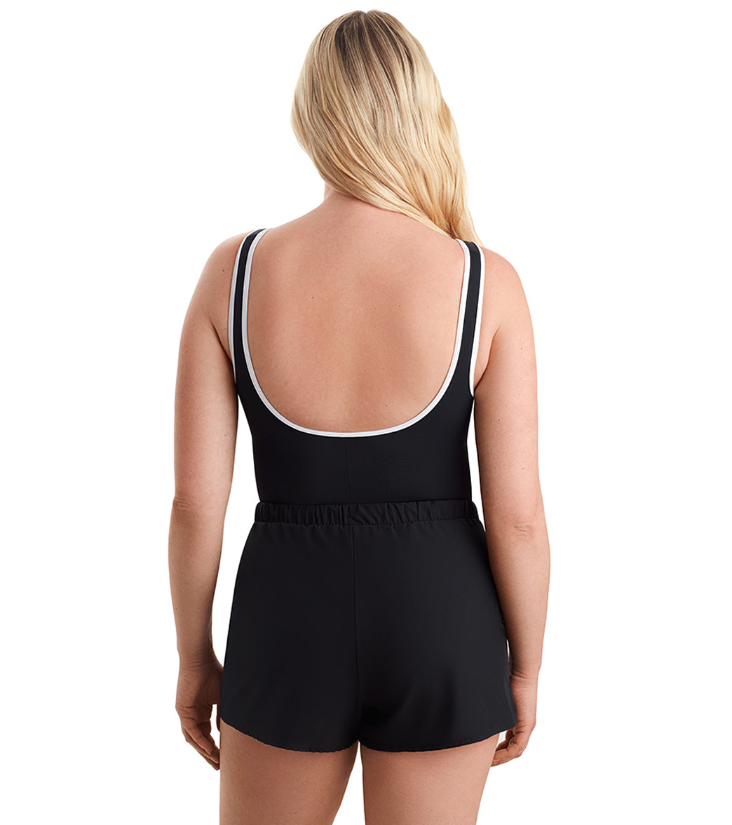 Shape Solver SPORT Women's Fashion Solids Shirred Zipper Runaround One Piece Swimsuit、mySite、noshort