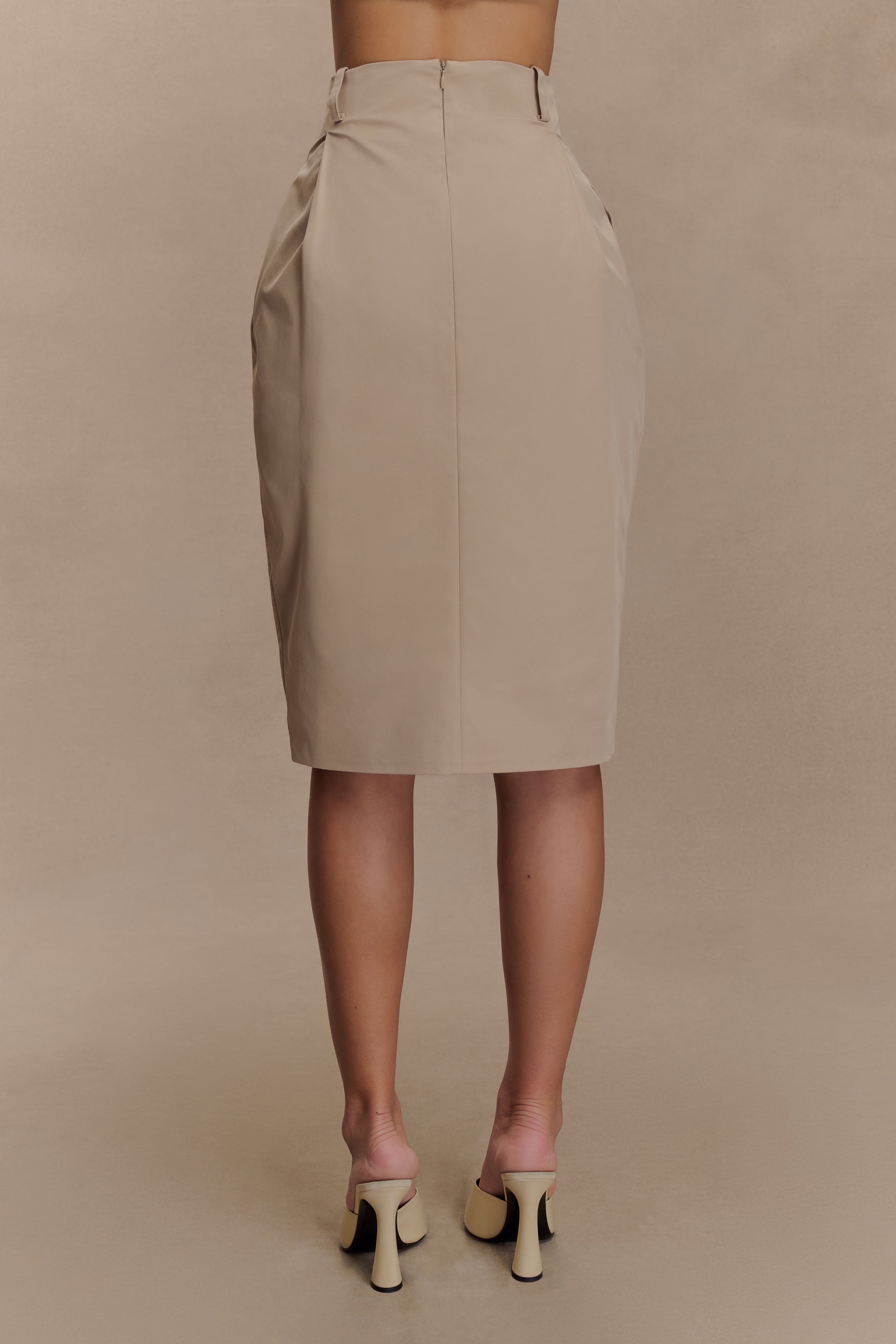 Vera Twill Split Front Midi Skirt - Camel、mySite、solidvoid
