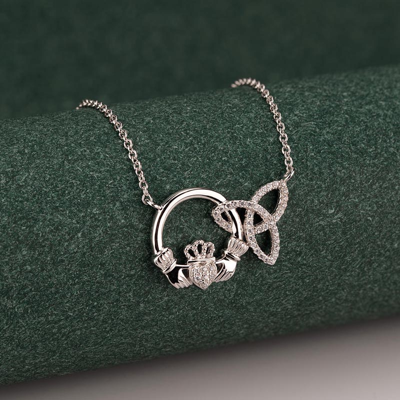  Sterling Silver Interlocking Claddagh Trinity Knot Necklace