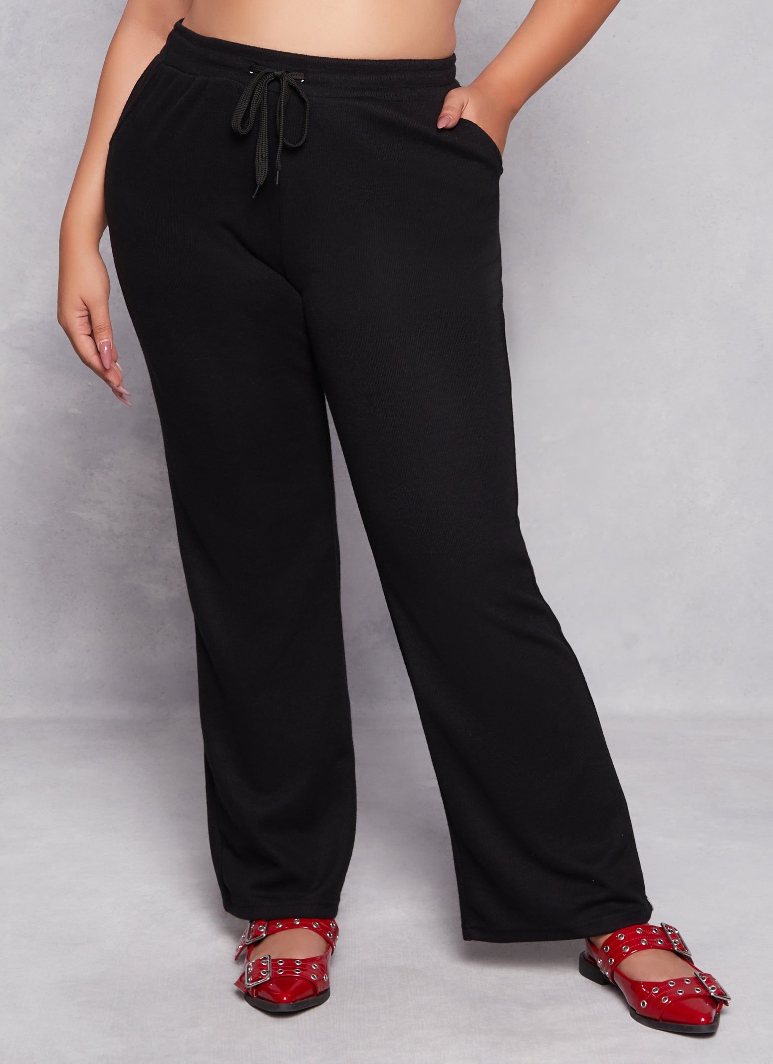 Plus Size Brushed Knit Straight Leg Sweatpants、mySite、camillekostekn