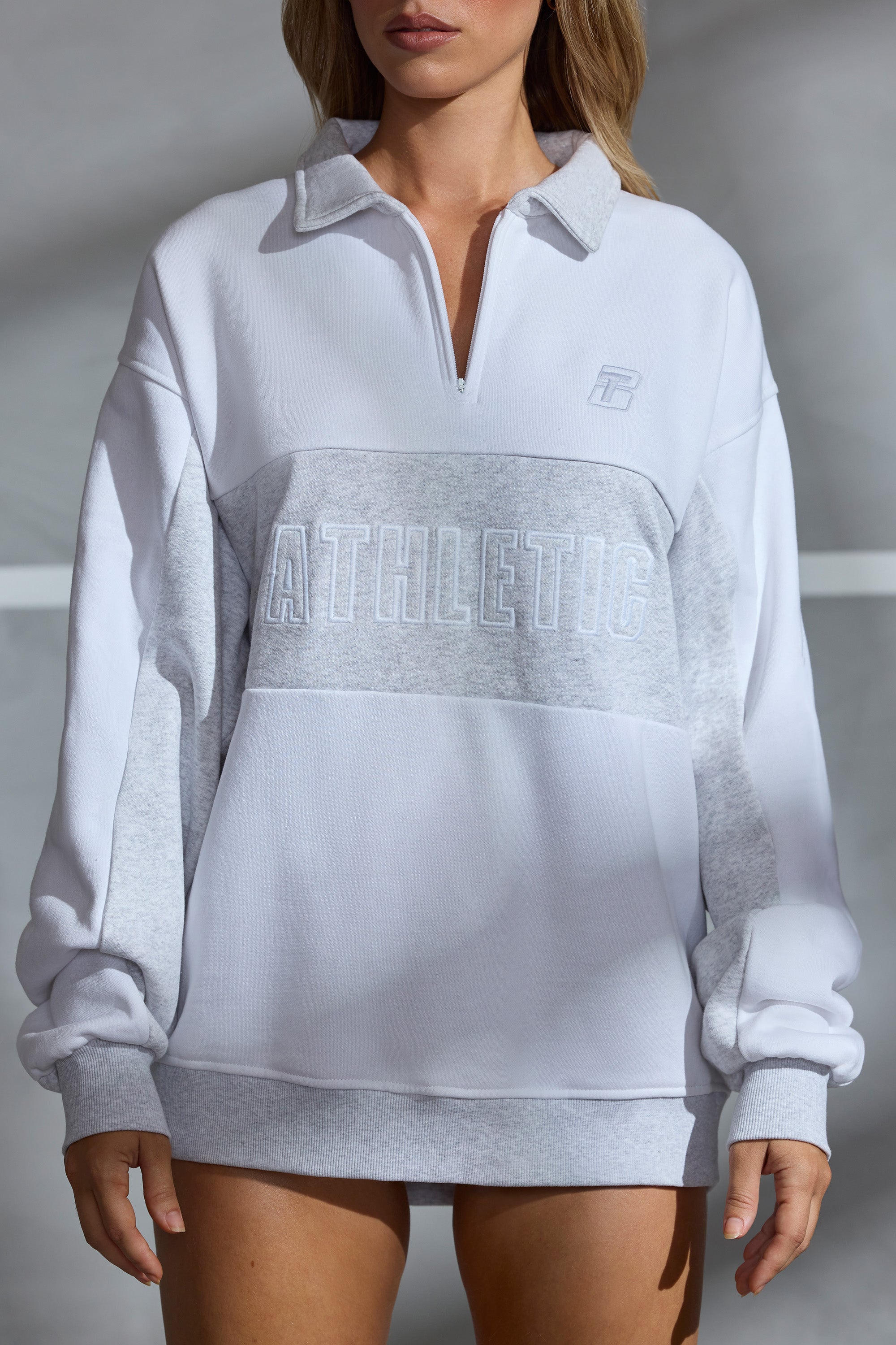 Oversized Half Zip Panel Sweatshirt in White、mySite、solidvoid