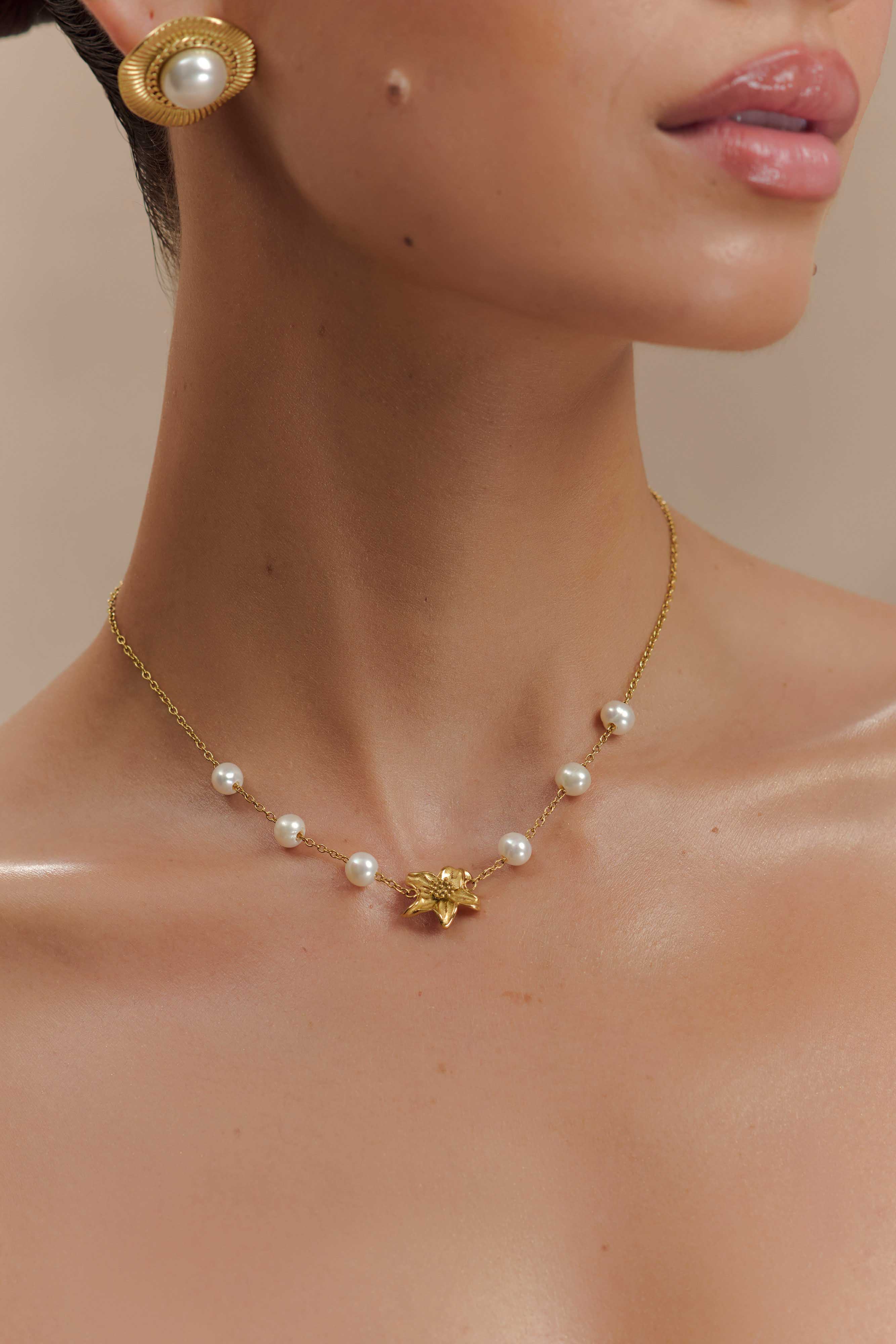 Eva Floral Fresh Water Pearl Necklace - Gold、mySite、solidvoid