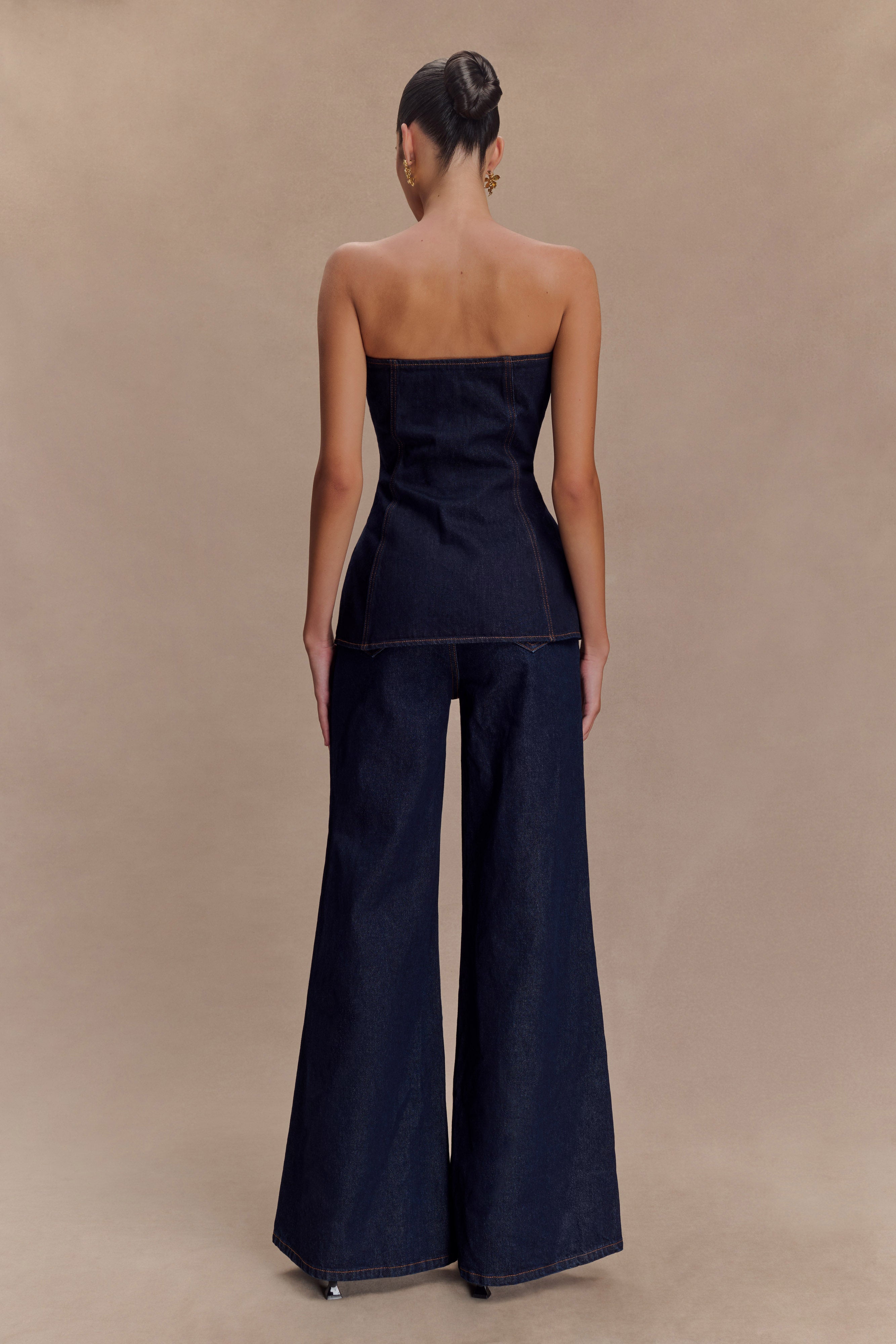 Jen Wide Leg Flare Denim Jeans - Indigo Blue、mySite、solidvoid