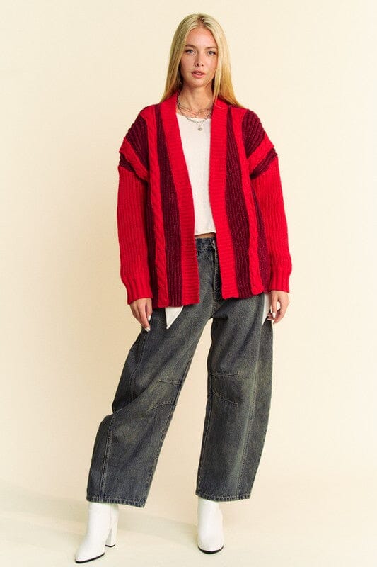 Davi & Dani Cable-Knit Color Block Open Front Cardigan、mySite、camillekostekn