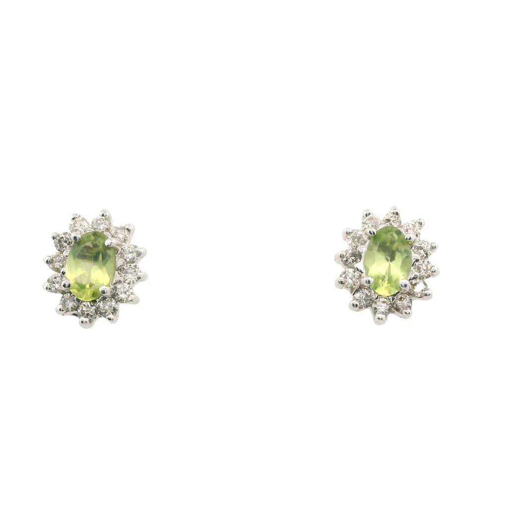 Estate 14K White Gold 1.23ctw Oval Peridot & Diamond Halo Stud Earrings、mySite、botmansion