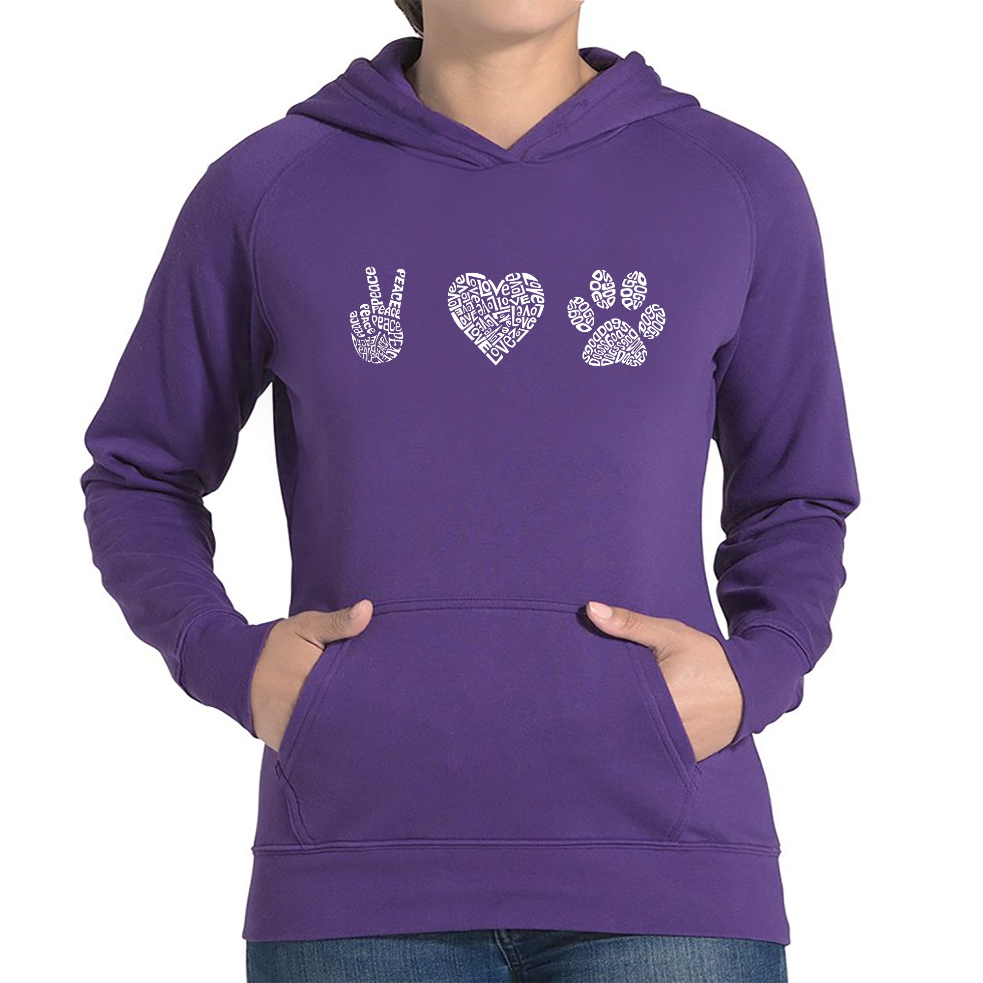 Peace Love Dogs - Women's Word Art Hooded Sweatshirt、mySite、camillekostekn