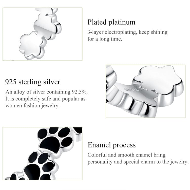 Sterling Silver Black Paw Print Adjustable Ring *、mySite、g9winljtr