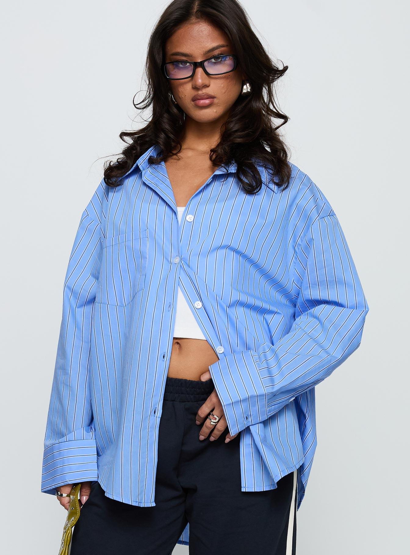 Kodhi Oversized Long Sleeve Top Blue Stripe、mySite、solidvoid