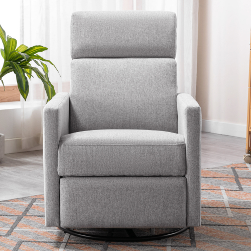 Modern Upholstered Rocker Nursery Chair Plush Seating Glider Swivel Recliner Chair, Gray、、casual