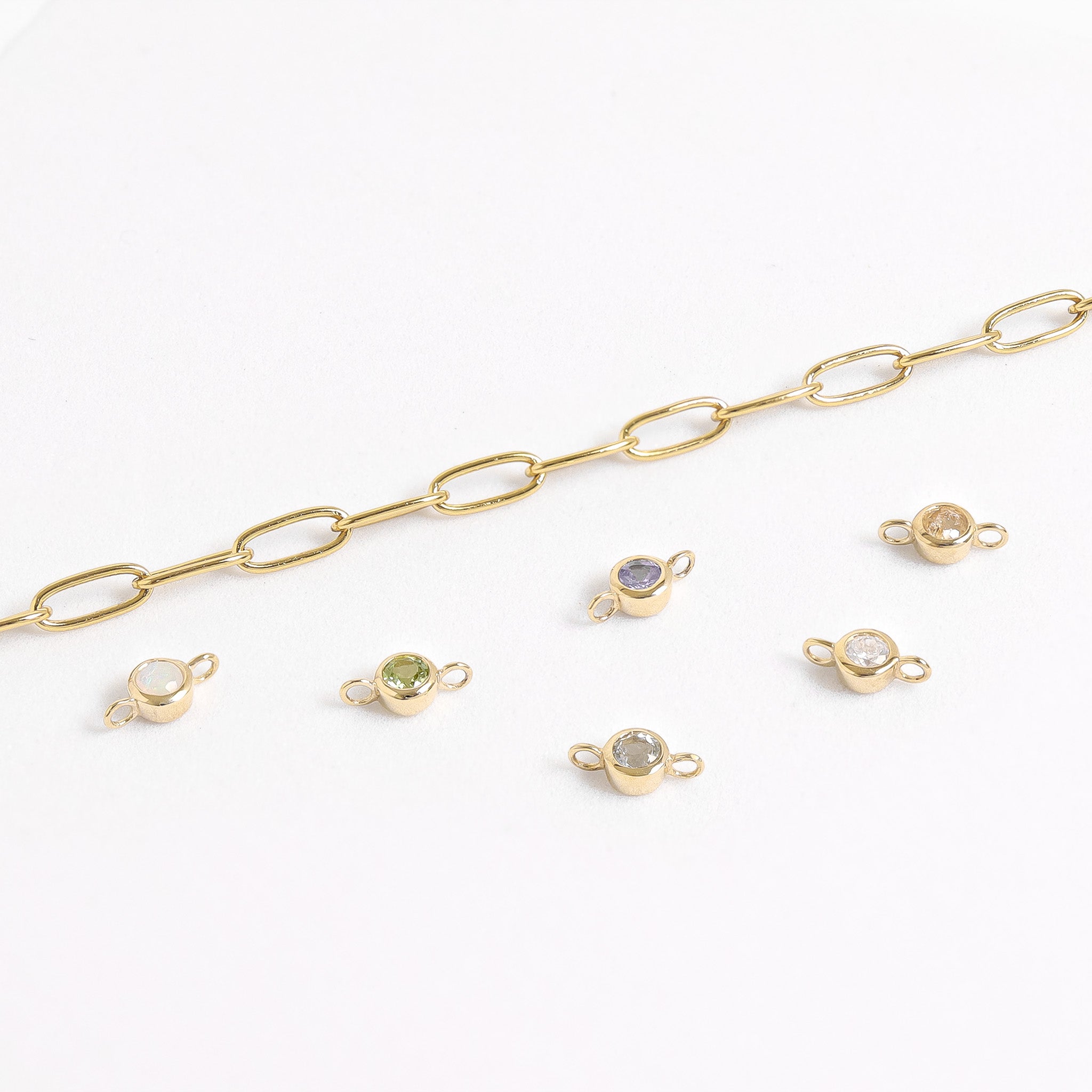 14K Solid Gold Birthstone Connector Charms for Permanent Jewelry / PMJ1030、mySite、dreamappss