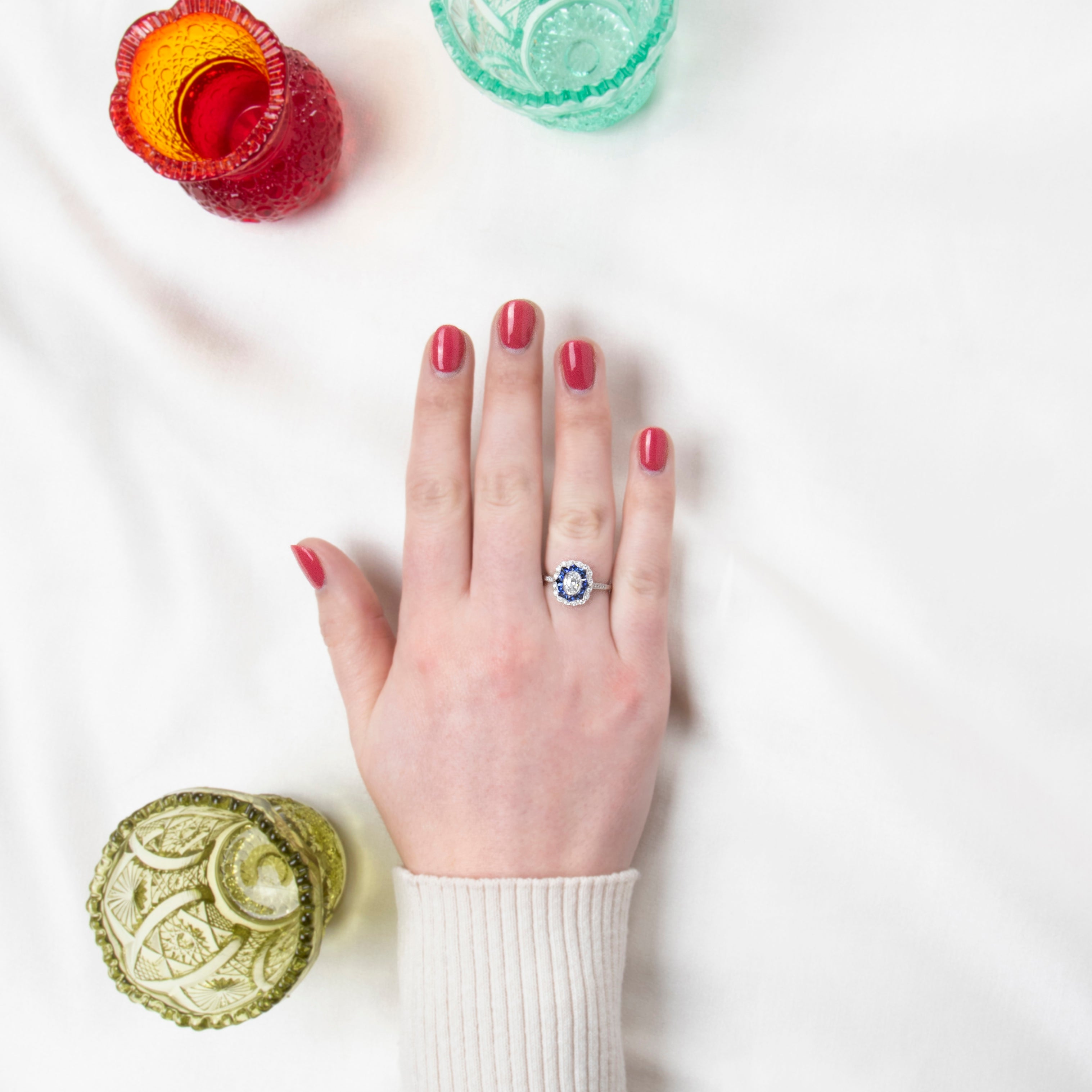 Abbott & Oaks Platinum Diamond Sapphire Art Deco Style Engagement Ring 6.5、mySite、hinf8tx79