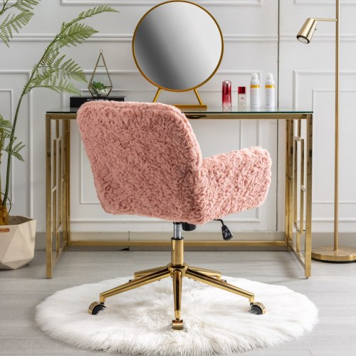 A&A Furniture Office Chair,Artificial rabbit hair Home Office Chair with Golden Metal Base,Adjustable Desk Chair Swivel Office Chair,Vanity Chair(Orange)、、casual