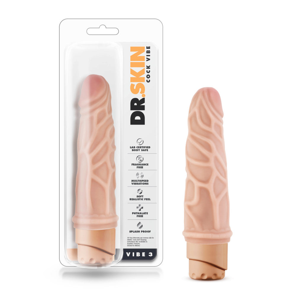 Dr. Skin By Blush® | Cock Vibe 3 Realistic Beige 7.25-Inch Long Vibrating Dildo、mySite、bottomscart