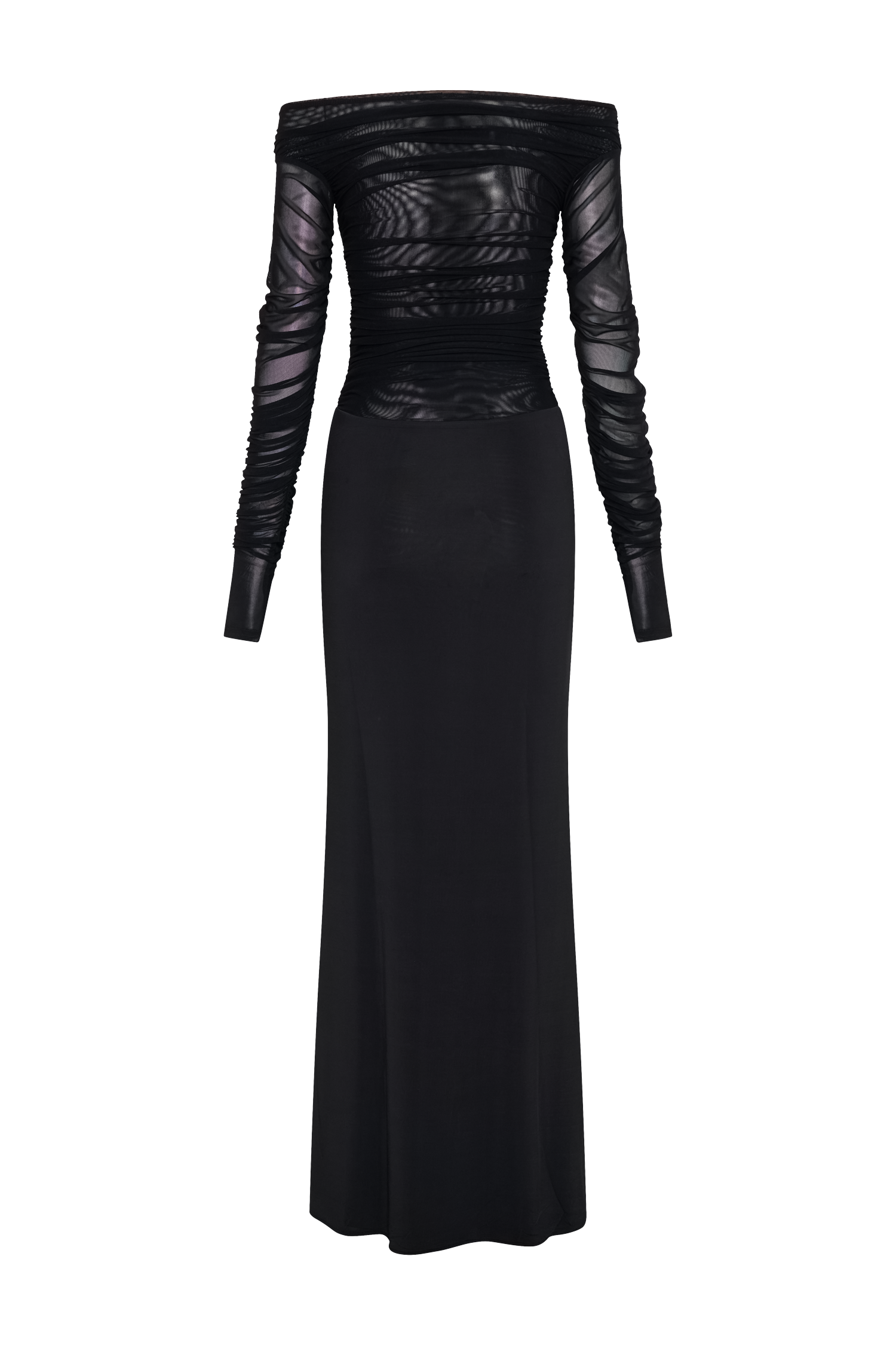 Darla Mesh And Slinky Off Shoulder Maxi Dress - Black、mySite、solidvoid