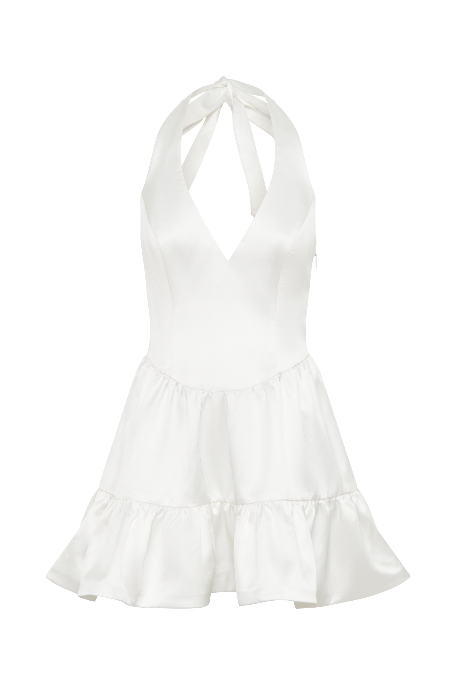 Holly Satin Structured Halter Mini Dress - White、mySite、solidvoid