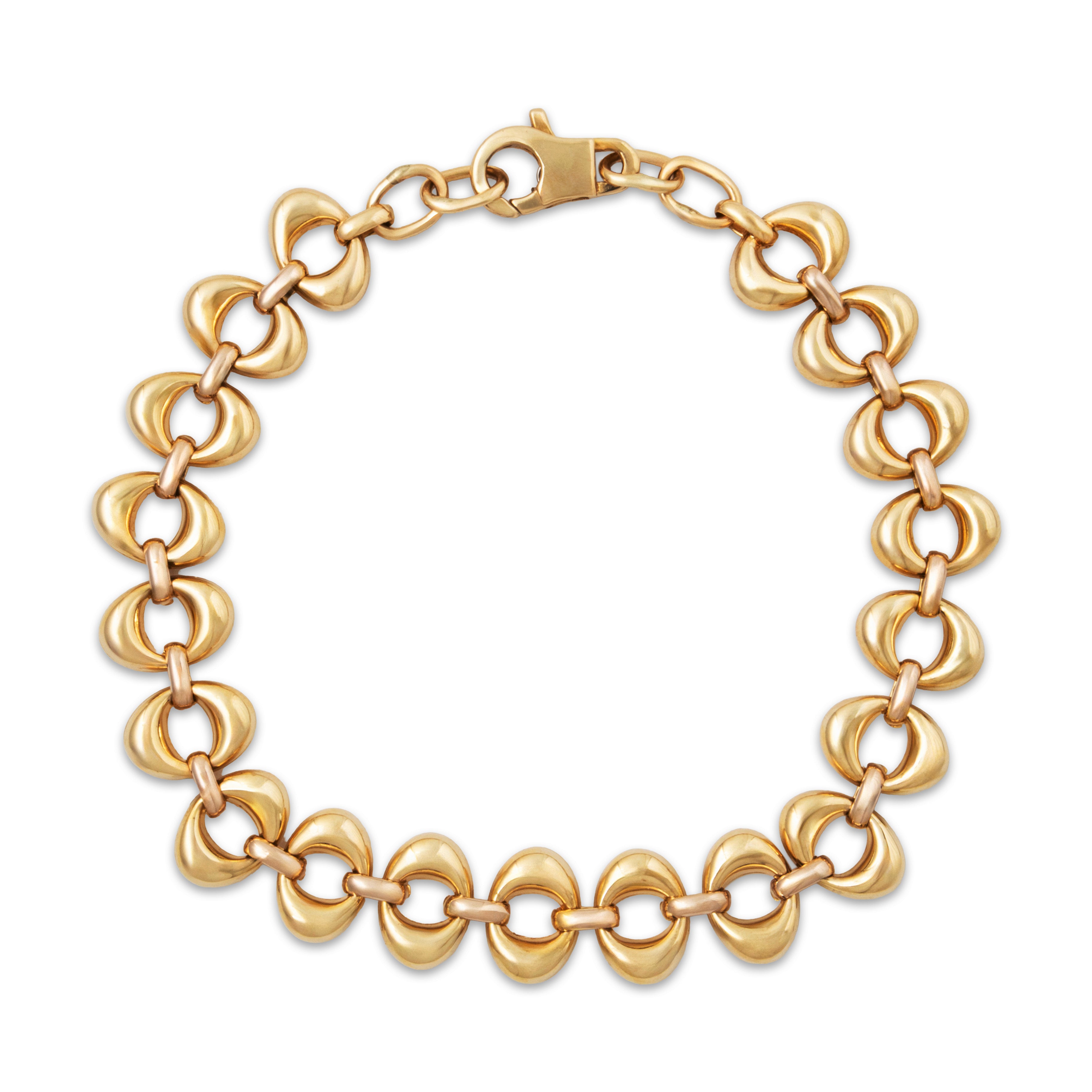 Vintage Italian 14k Yellow Gold Wonderful Puffy Link Bracelet 7.75-8、mySite、hinf8tx79