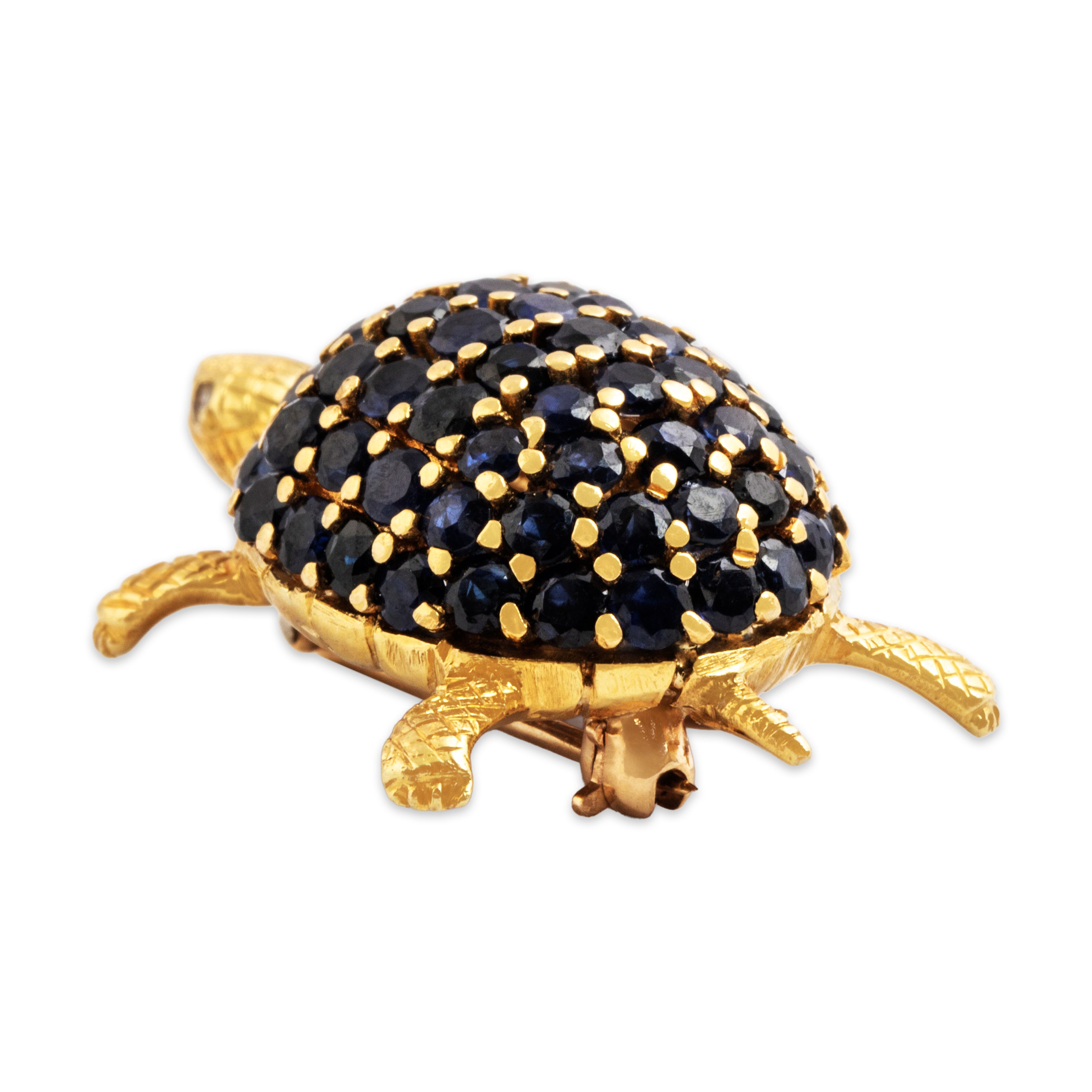 Vintage Heavy 18k Yellow Gold 3.3cttw Sapphire Diamond Delightful Turtle Brooch、mySite、hinf8tx79