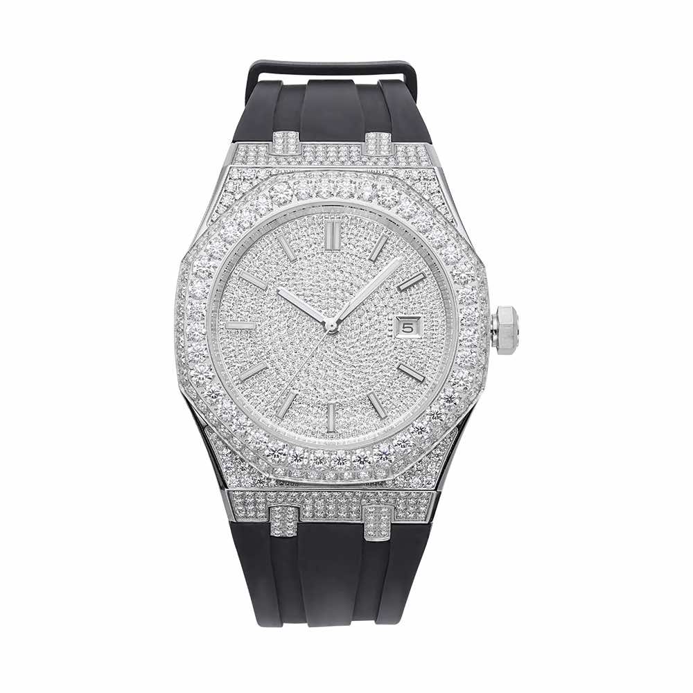 Moissanite Iced Out Silicone Band Watch | 13.5CT | 14K White Gold、mySite、hinf8tx79