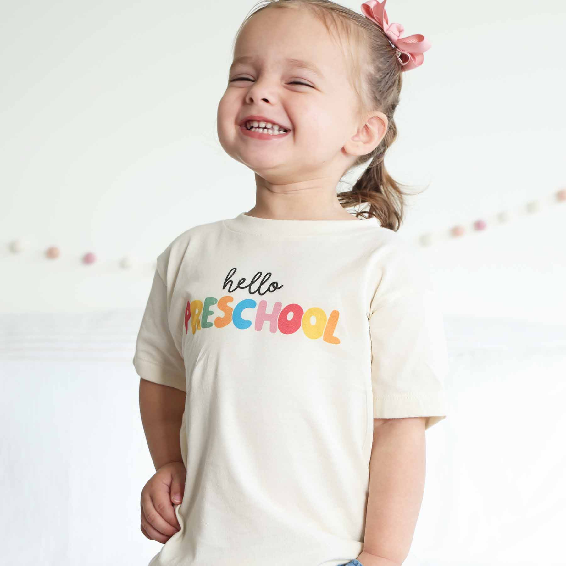  Hello New Grade Kids Graphic Tee | Natural、mySite、layawaytickets