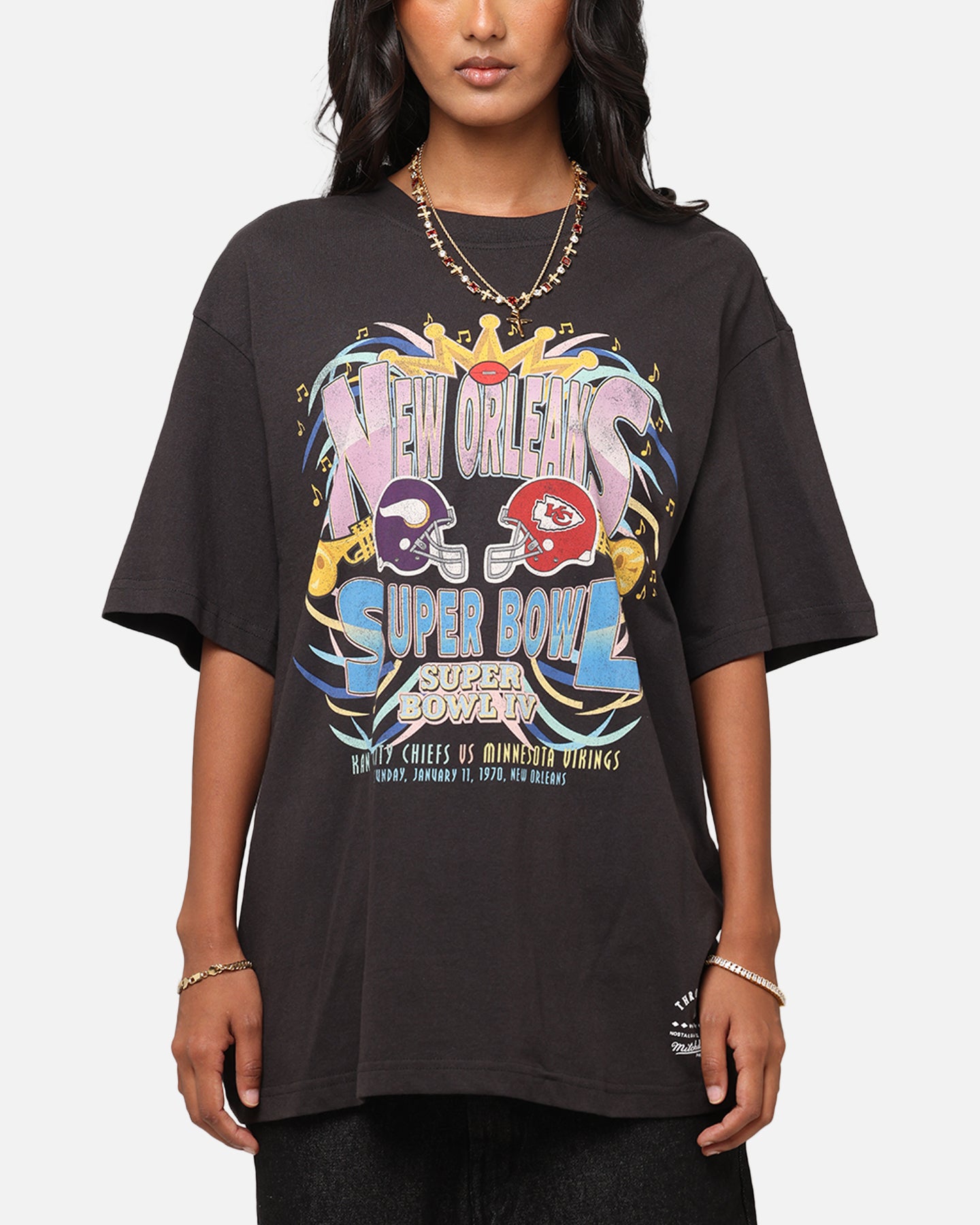 Mitchell & Ness New Orleans 1970 Super Bowl IV Match Up T-Shirt Faded Black、mySite、zt4zffjzw