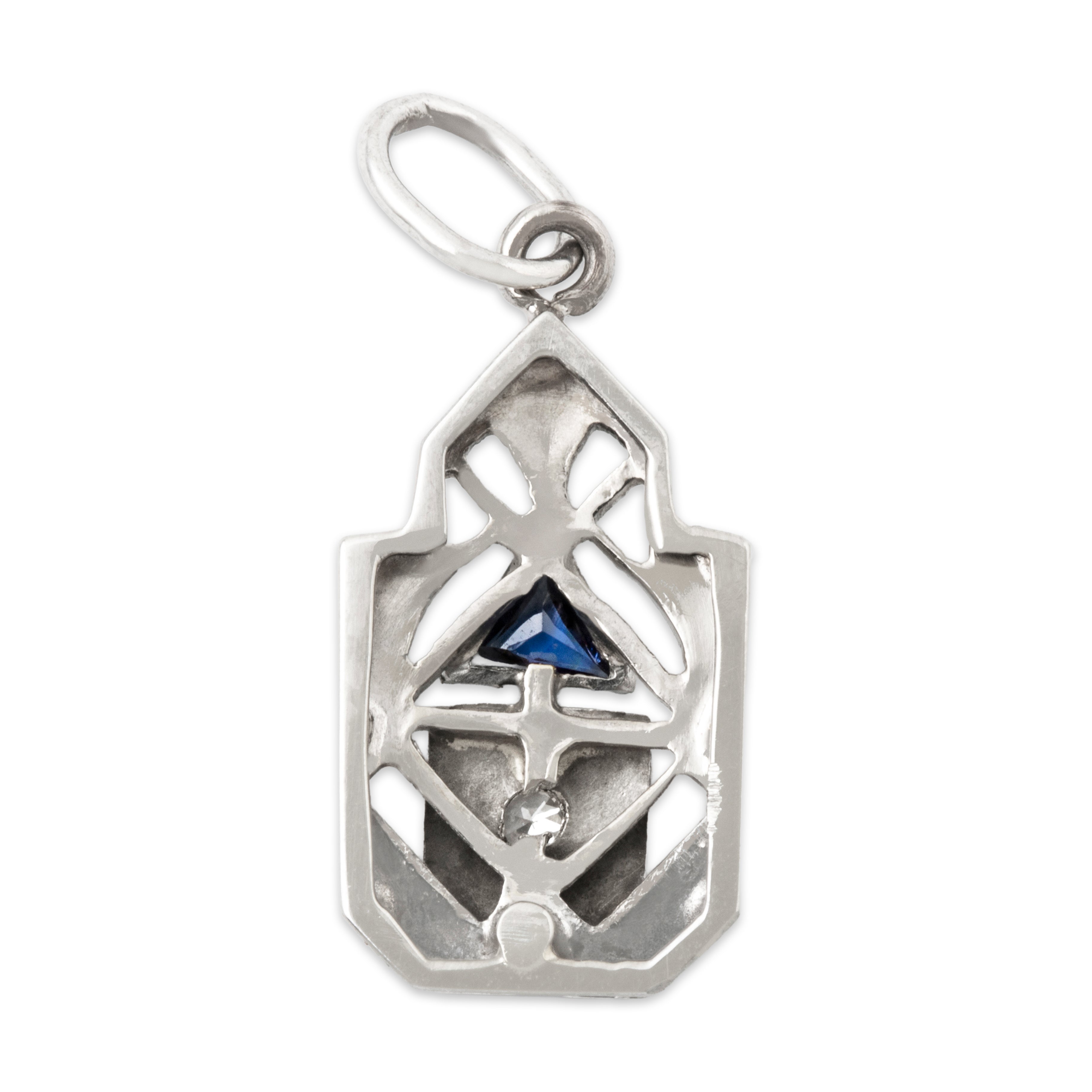 Antique Art Deco 14k White Gold Natural Diamond Synthetic Sapphire Pendant、mySite、hinf8tx79