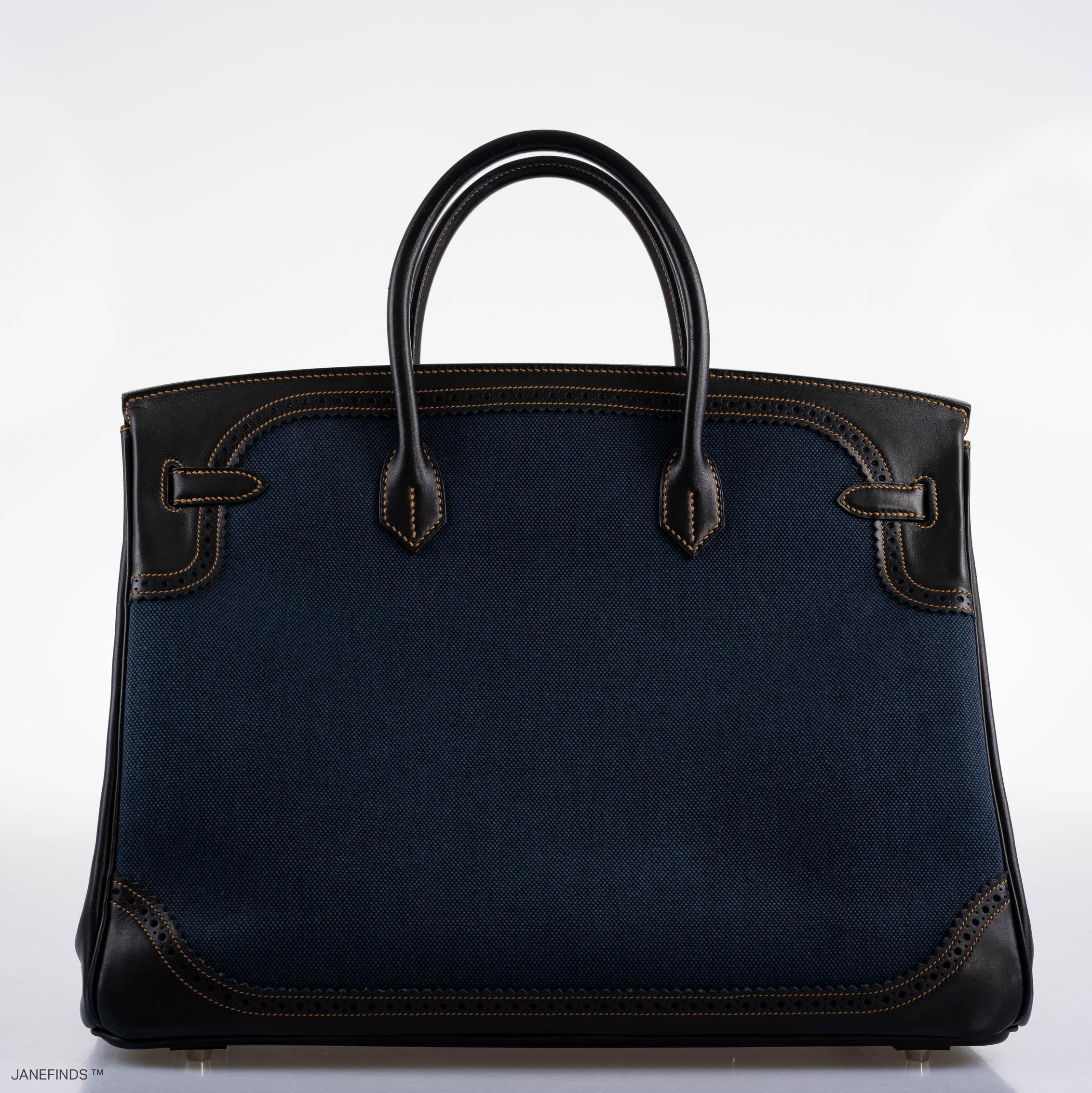 Hermès Ghillies Birkin 40 Indigo Denim and Black Tadelakt Brushed Palladium Hardware、mySite、garminoutage.com