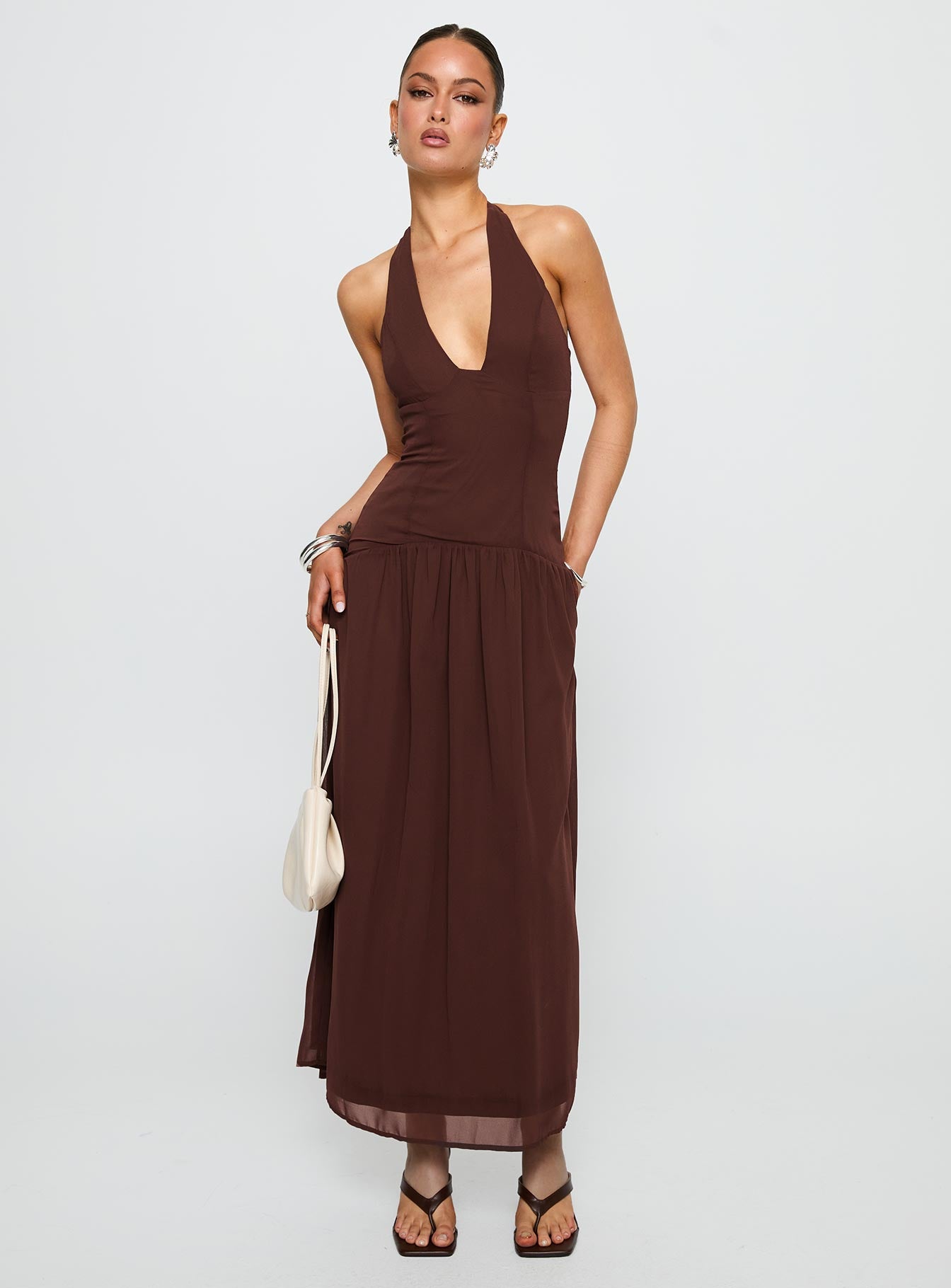 Chestnut Drop Waist Maxi Dress Brown、mySite、solidvoid