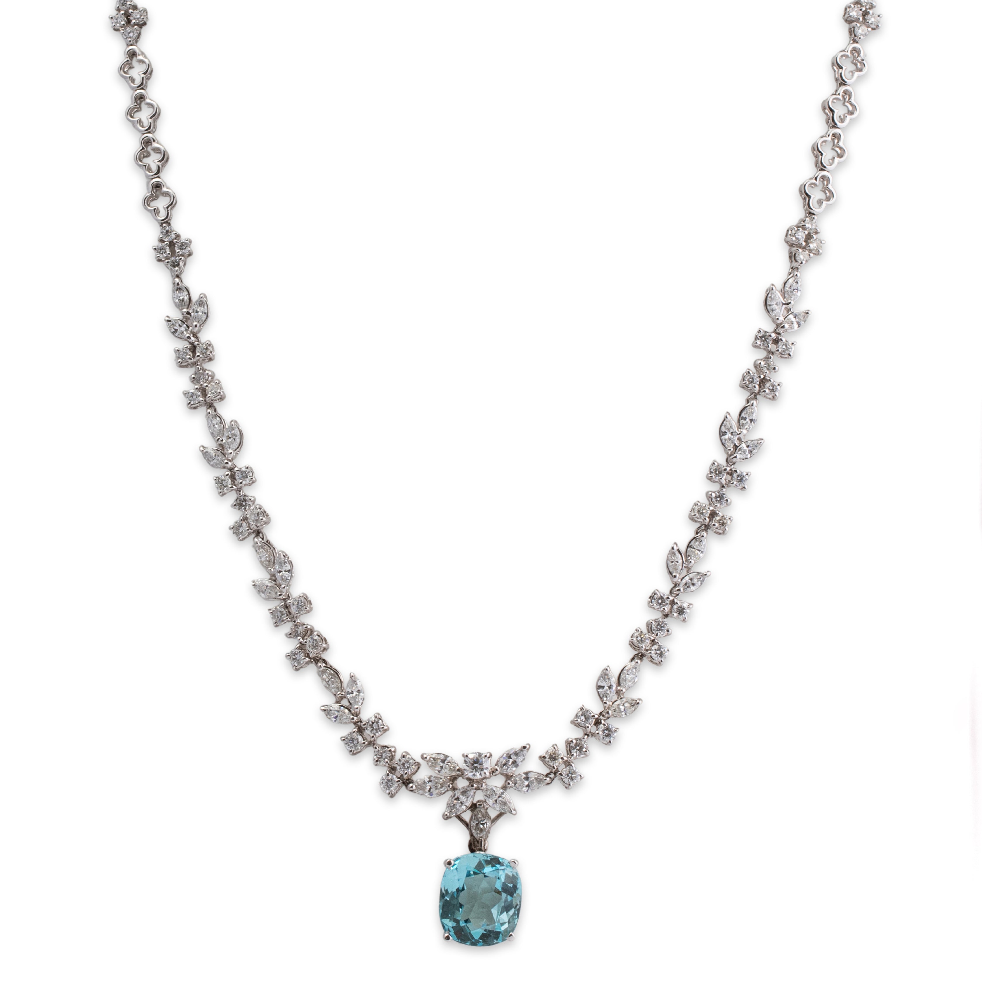 Amazing 18k White Gold 6.1ct Aquamarine 6.5cttw Diamond Statement Necklace 16、mySite、hinf8tx79