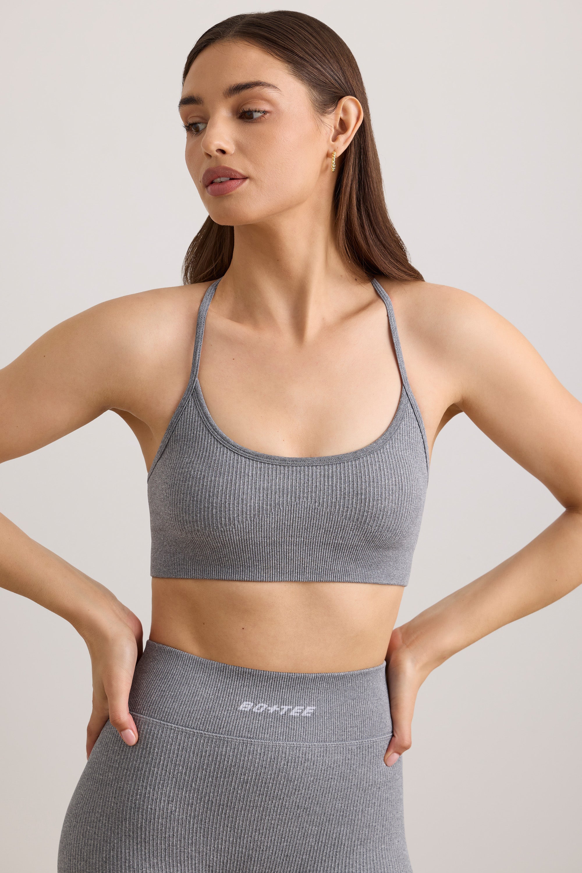 FlexiRib Scoop Neck Sports Bra in Grey Melange、mySite、solidvoid