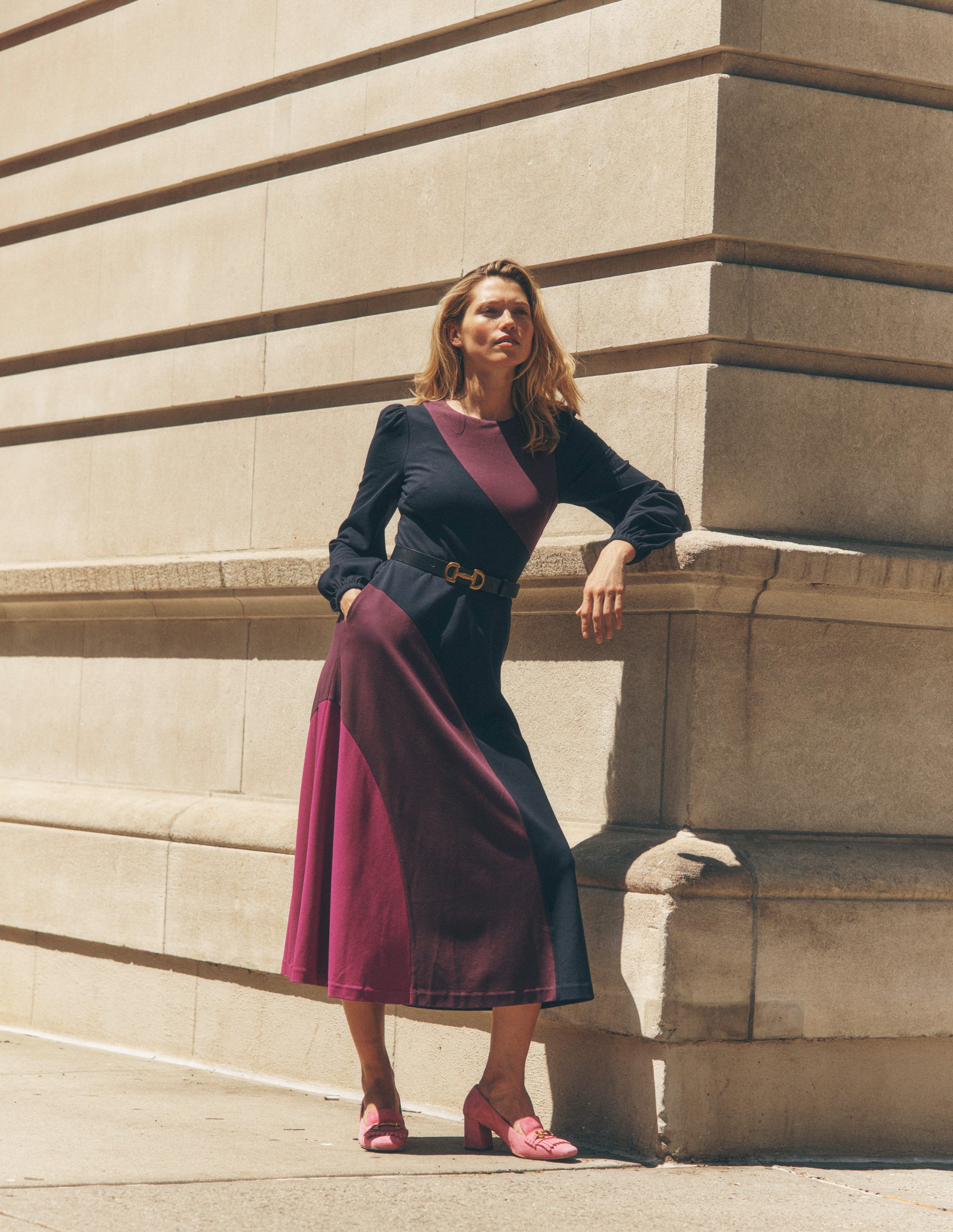  Crew Neck Ponte Dress-Navy, Damson Colourblock、mySite、ashleygrahame